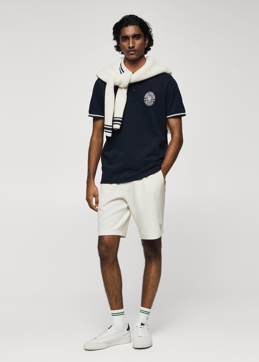 Printed cotton piqué polo shirt - General plane