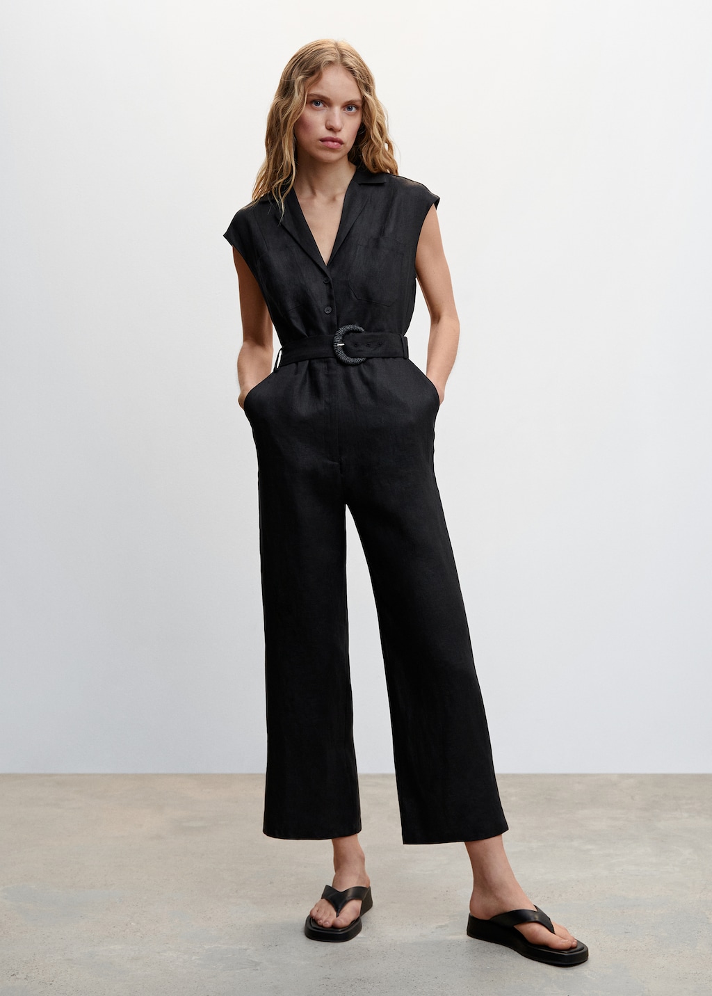 Belt linen jumpsuit Women MANGO OUTLET United Kingdom