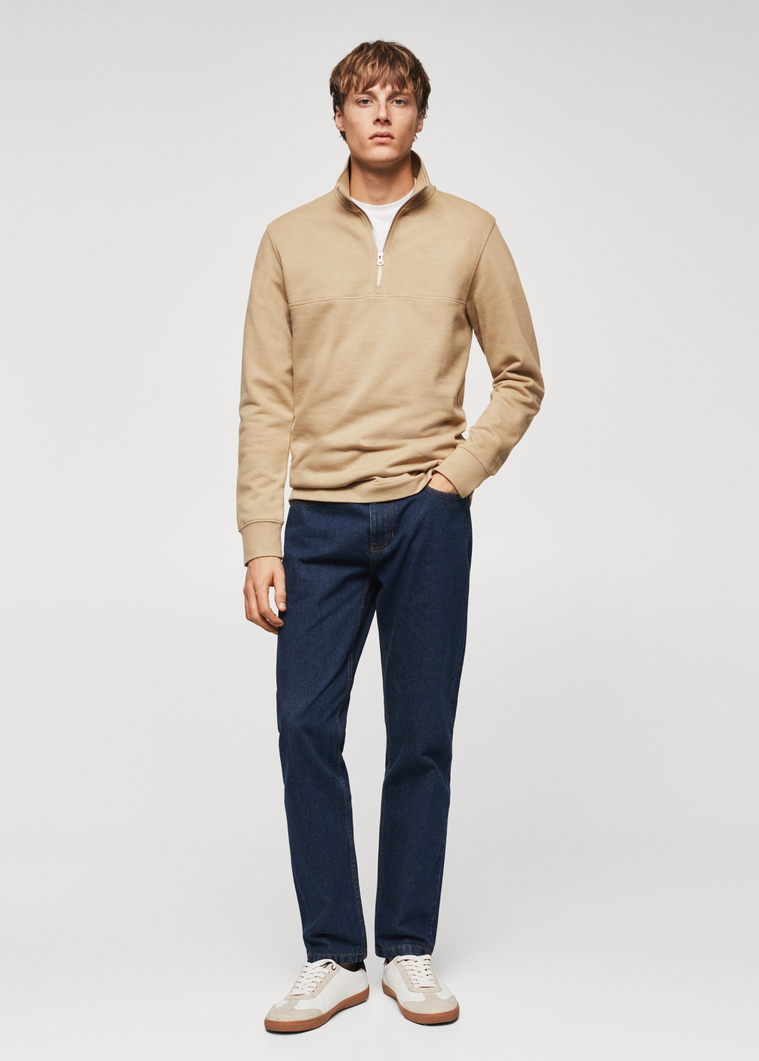 Cotton sweatshirt with zip neck - General plane