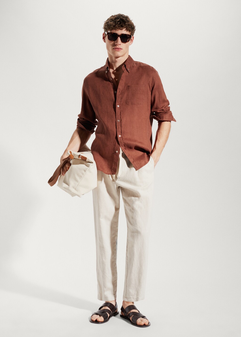 100% linen slim-fit shirt - General plane