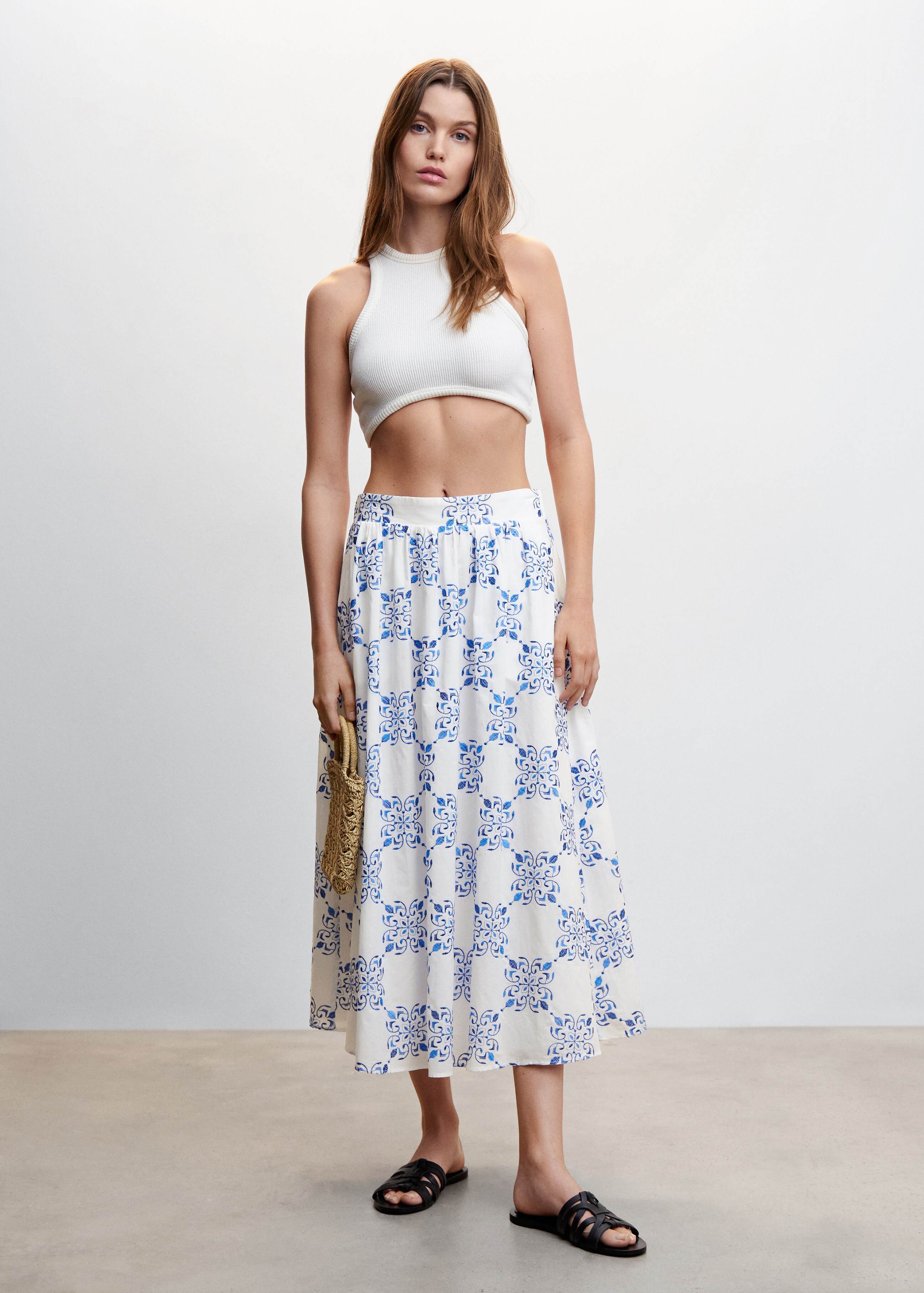 Printed skirt with pleat detail - General plane