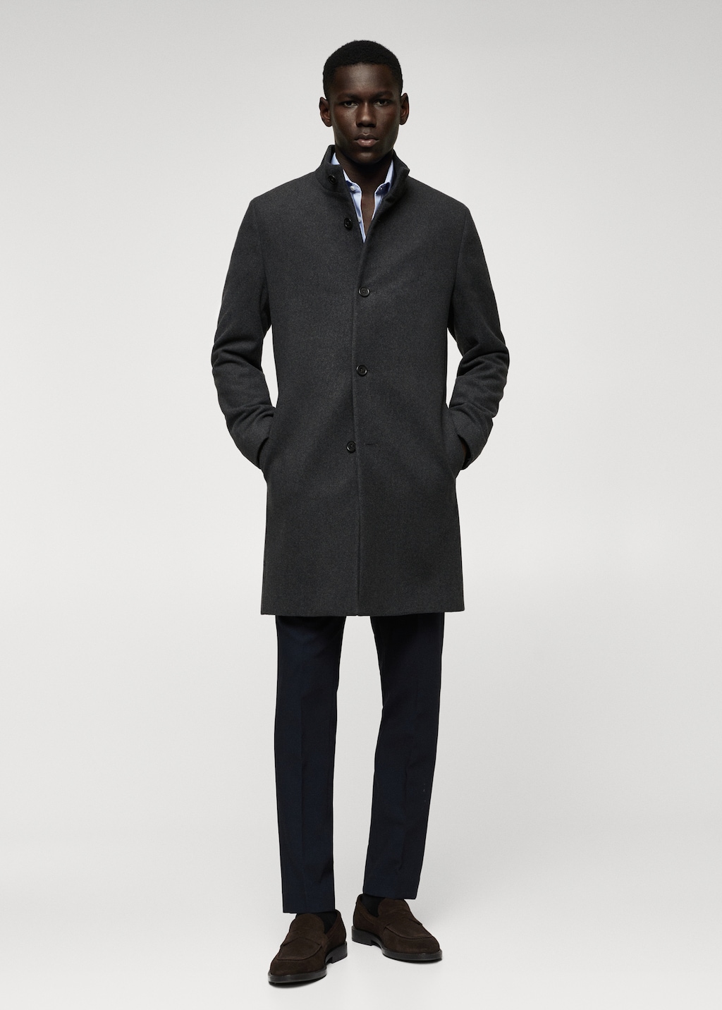 Wool funnel neck coat - General plane