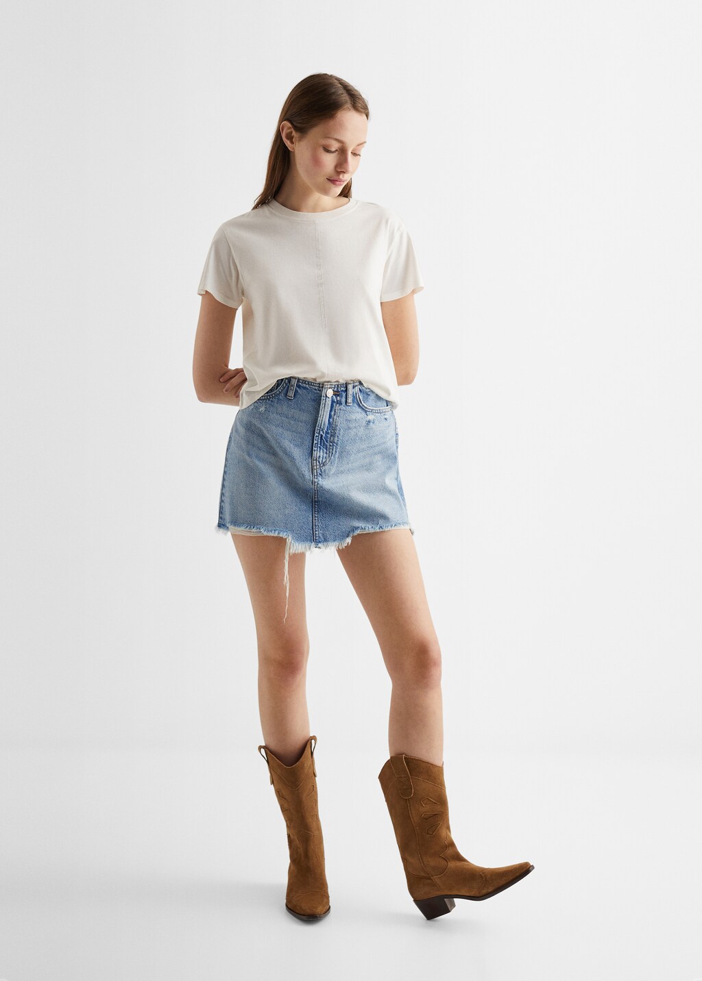 Frayed edges denim skirt - General plane