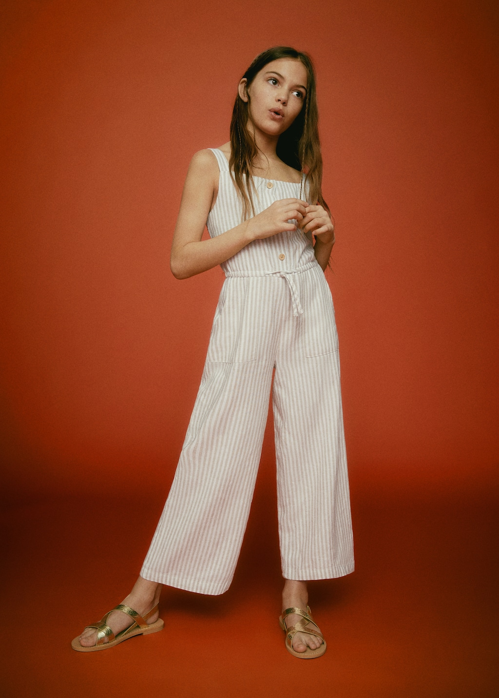 Linen-blend striped jumpsuit - General plane