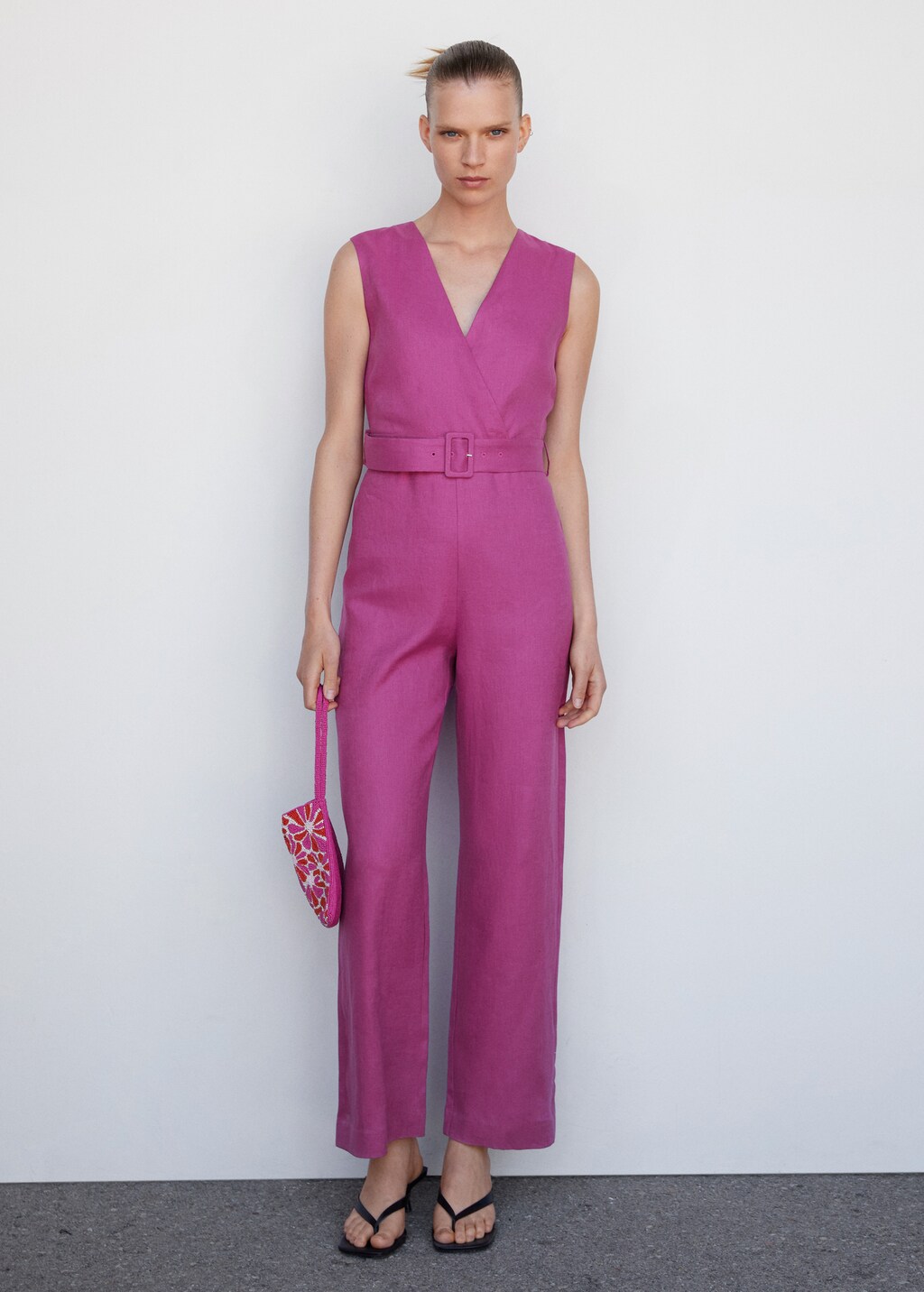 Linen jumpsuit with belt - General plane