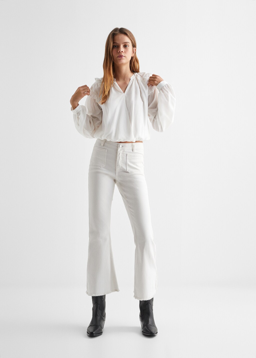 Ruffled modal blouse - General plane