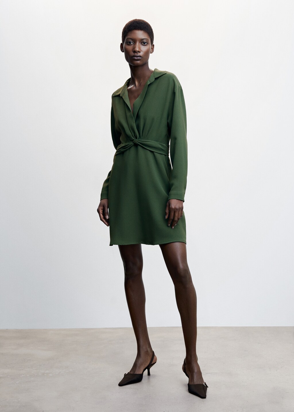 Knot detail shirt dress - Woman | MANGO OUTLET USA