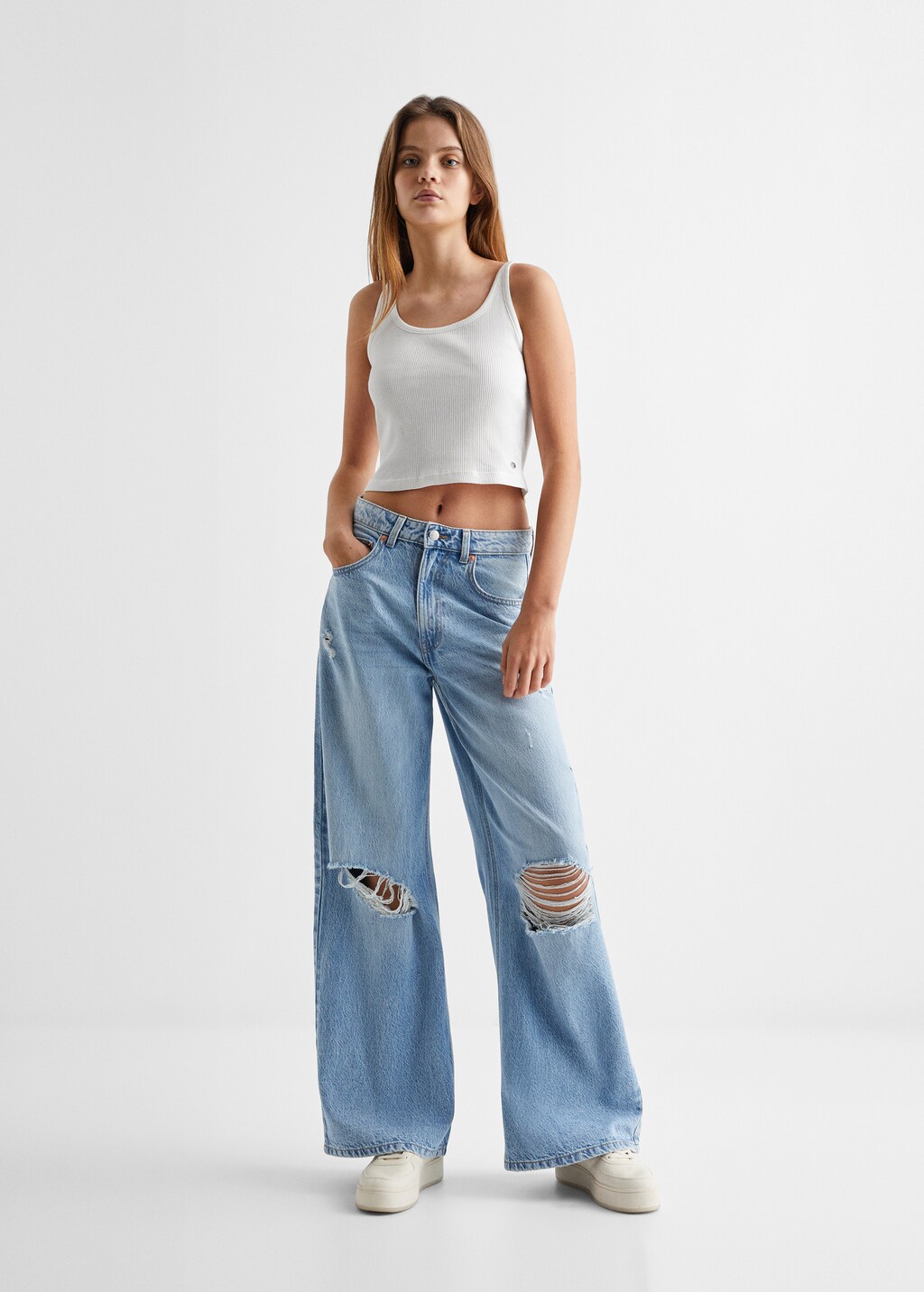 Decorative ripped wideleg jeans - General plane