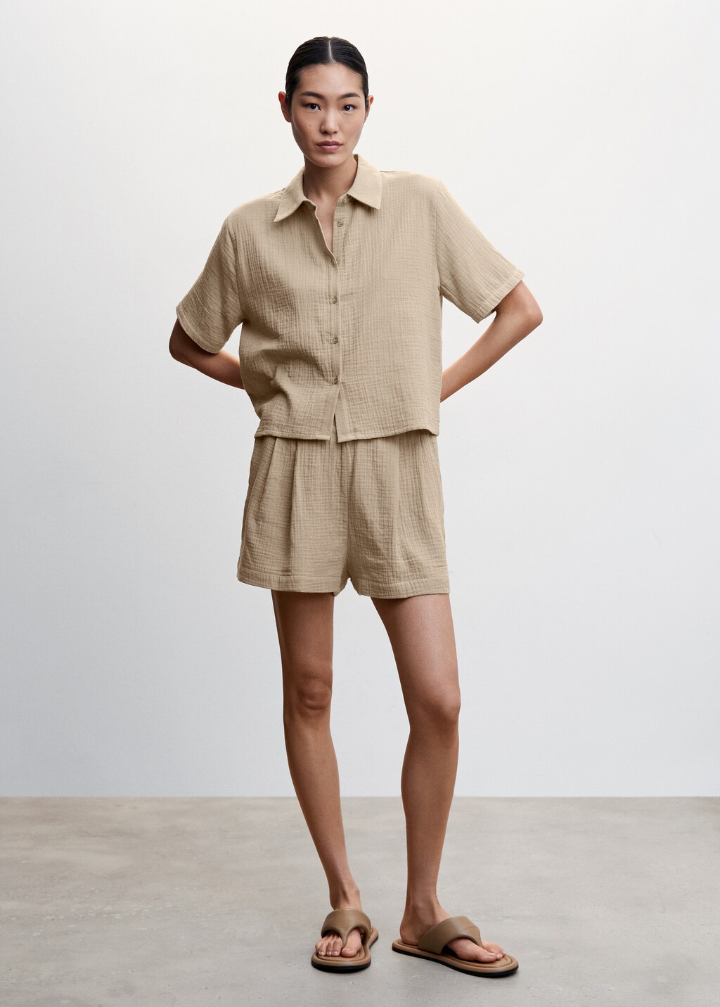 Textured cotton pyjama shirt - General plane