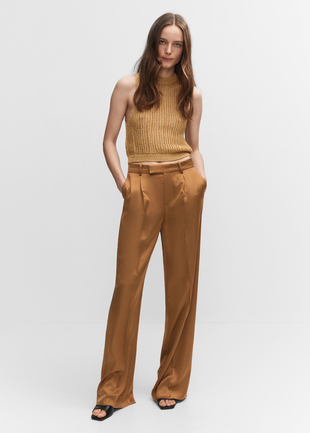 Satin-finish trousers with pleat detail  - General plane