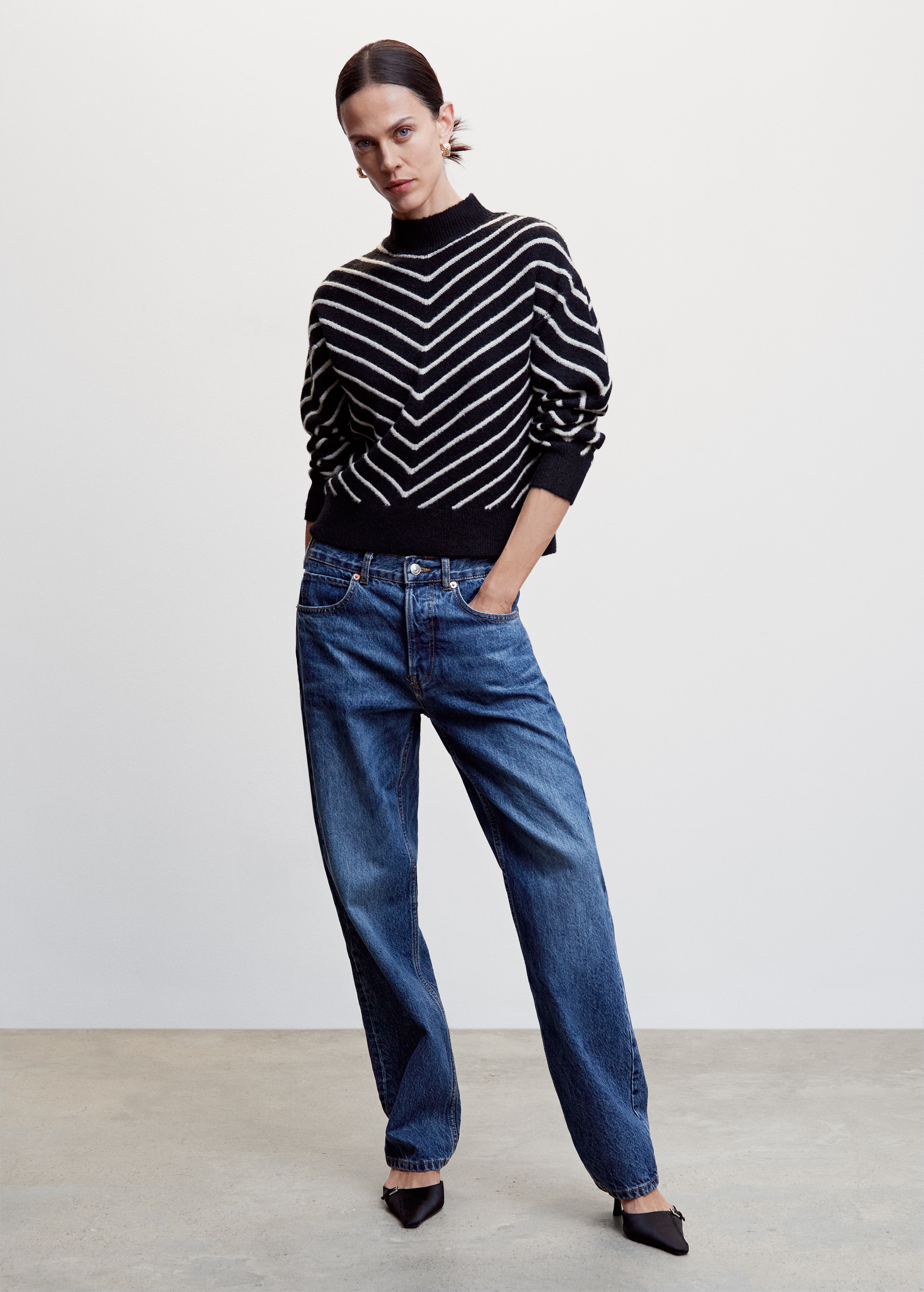 Stripe-print sweater with Perkins neck - General plane