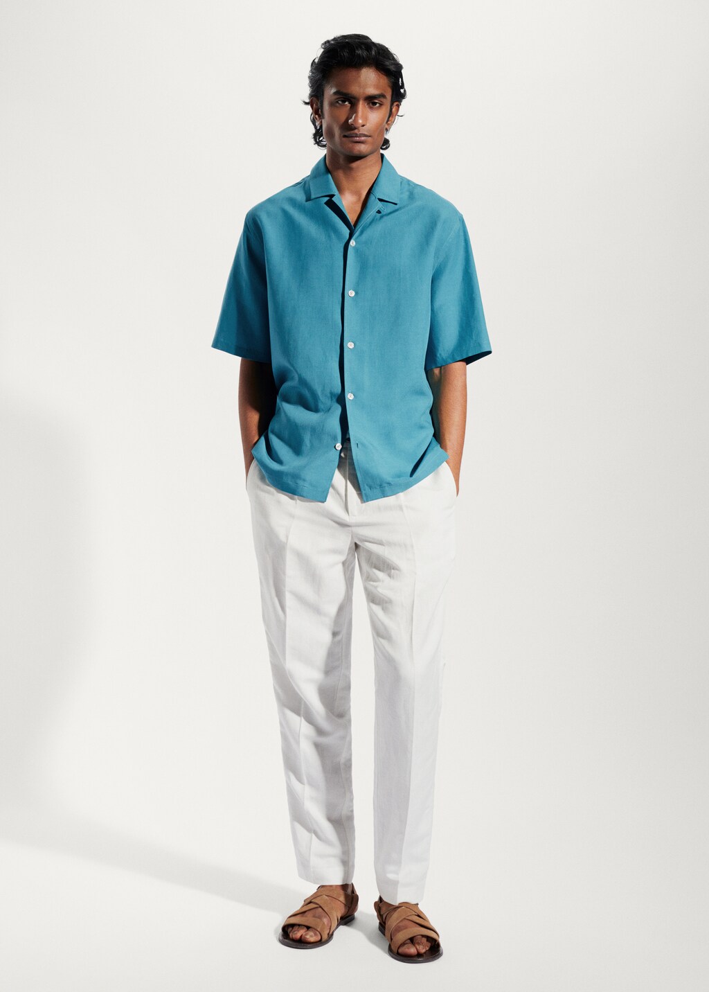 Regular-fit linen bowling shirt - General plane