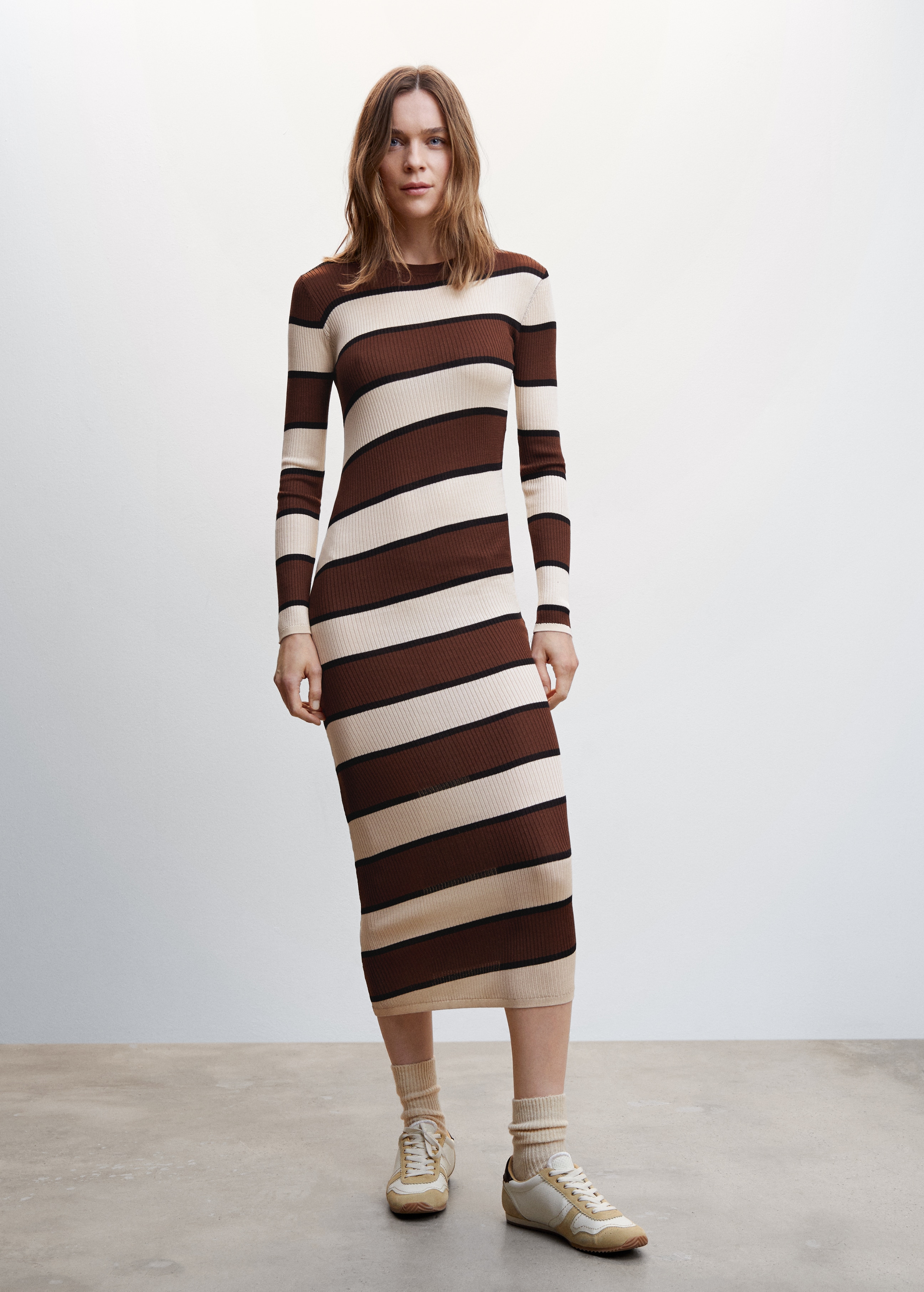 Striped ribbed knit dress