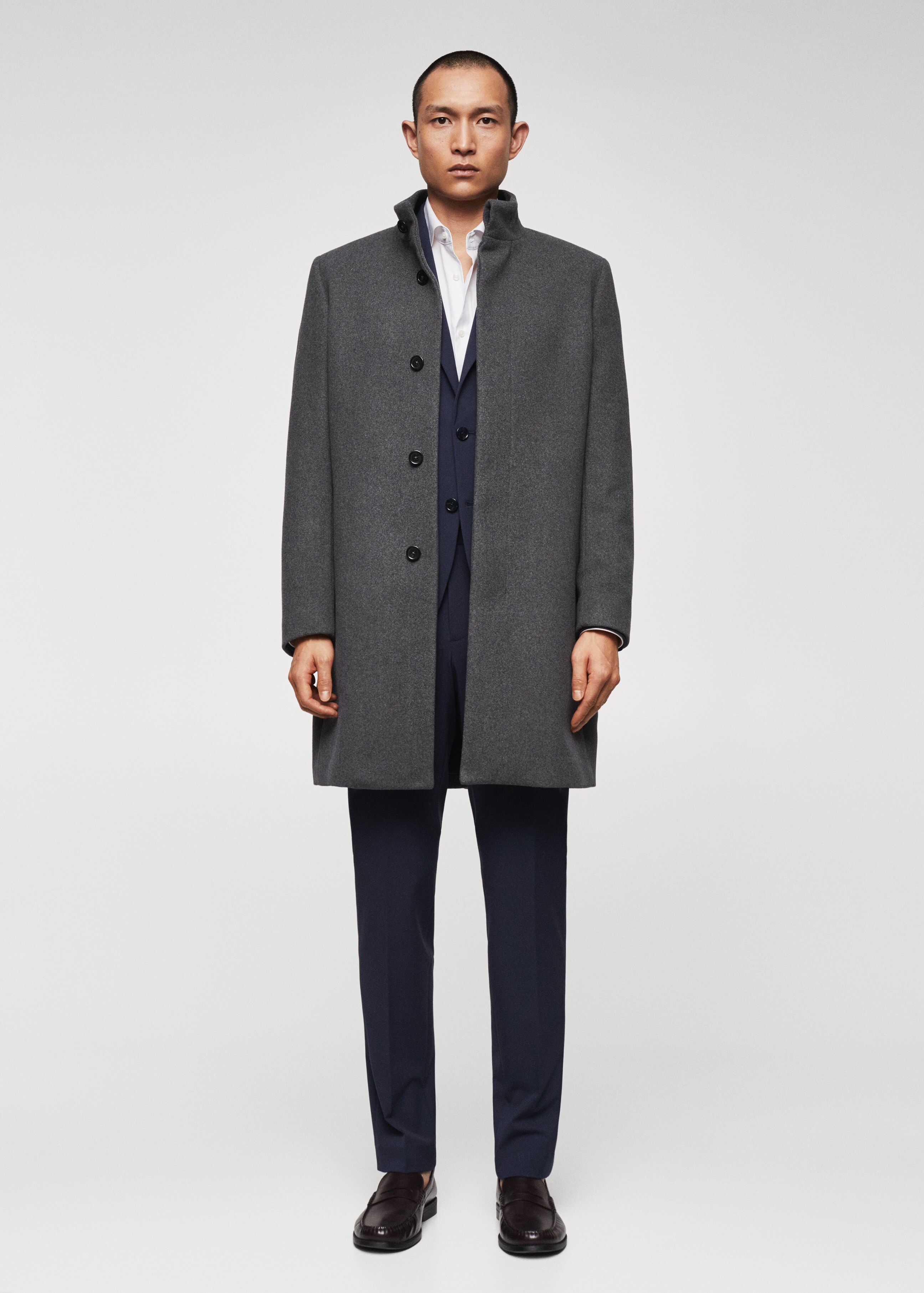 Wool funnel neck coat - General plane