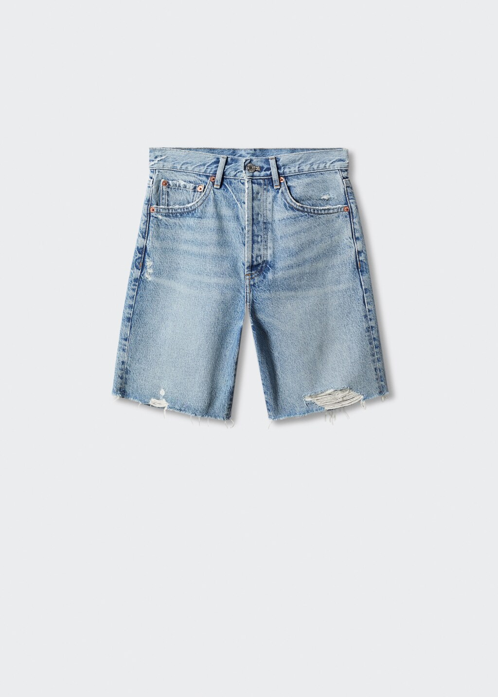 Denim bermuda met decoratieve scheuren - Artikel zonder model