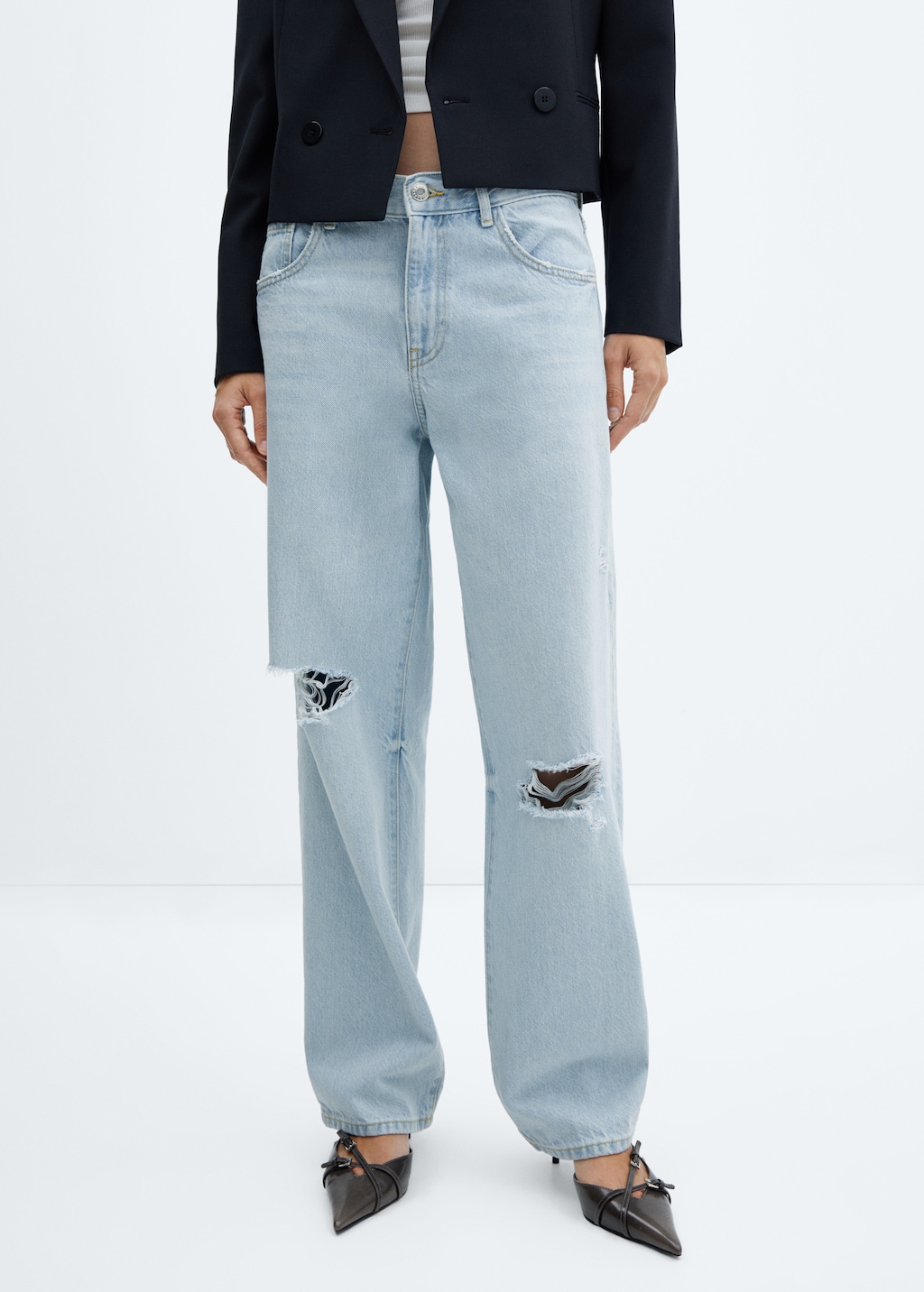 Wideleg Jeans mit Zierrissen - Mittlere Ansicht