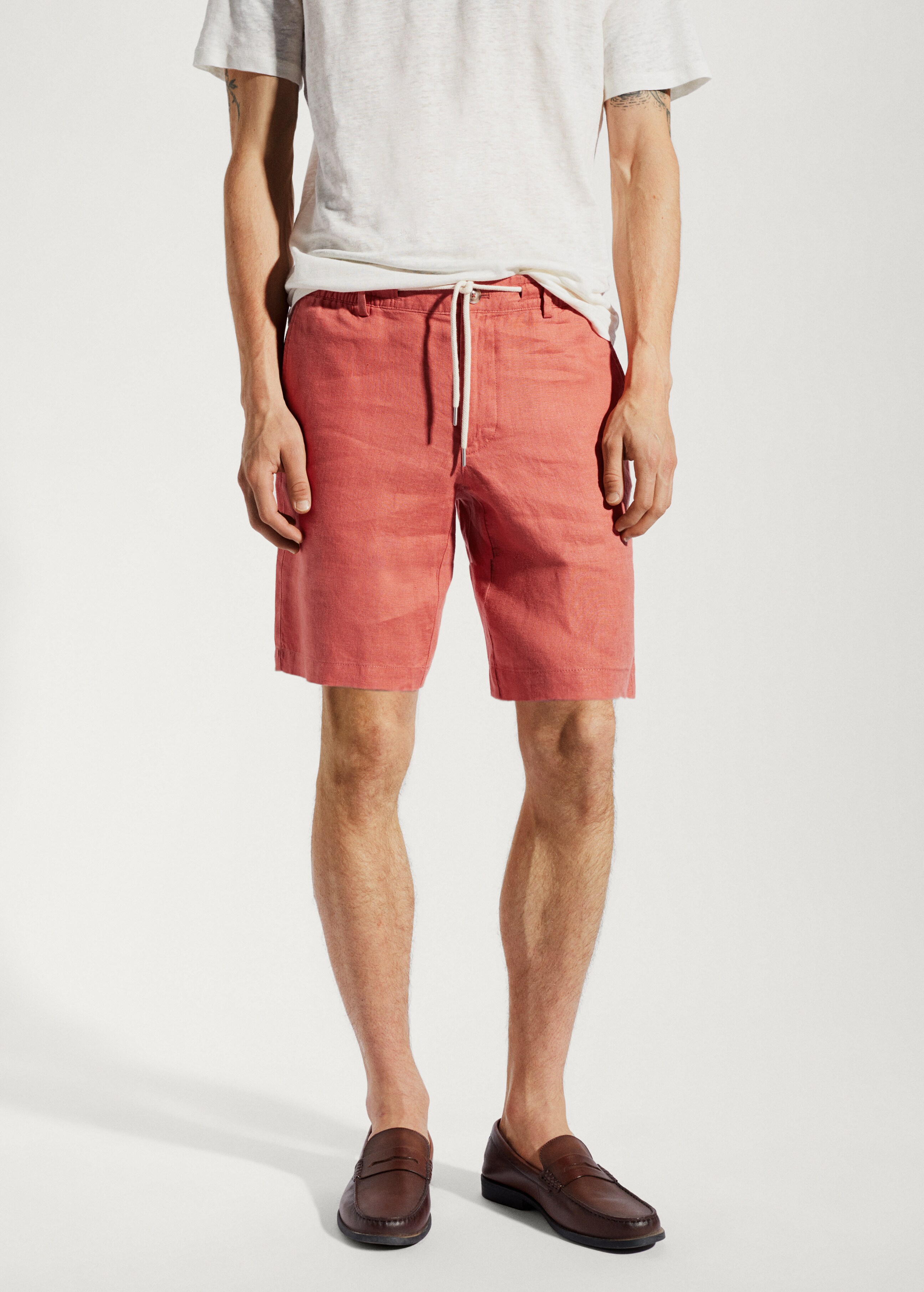 100% linen bermuda shorts with drawstring - Medium plane