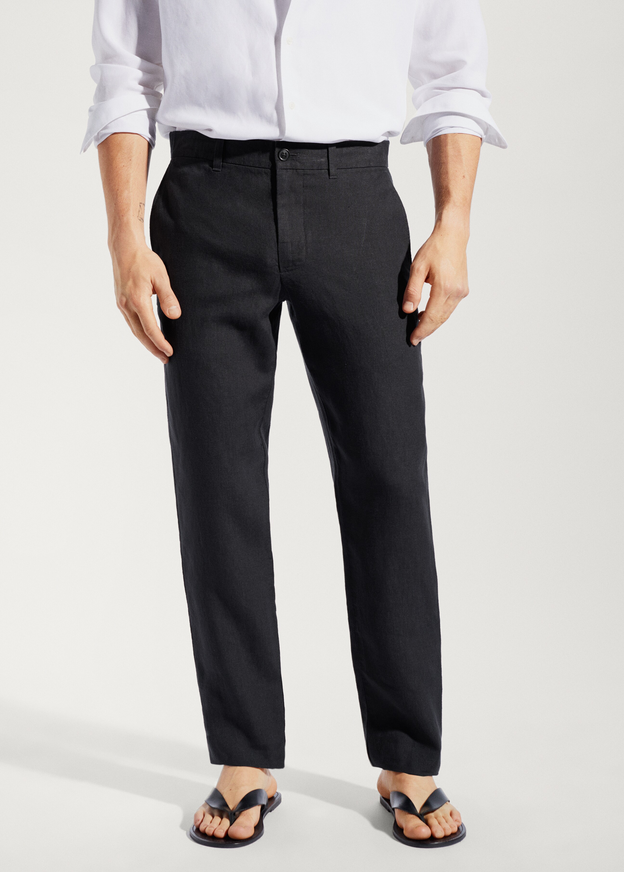 Slim-fit 100% linen trousers - Medium plane