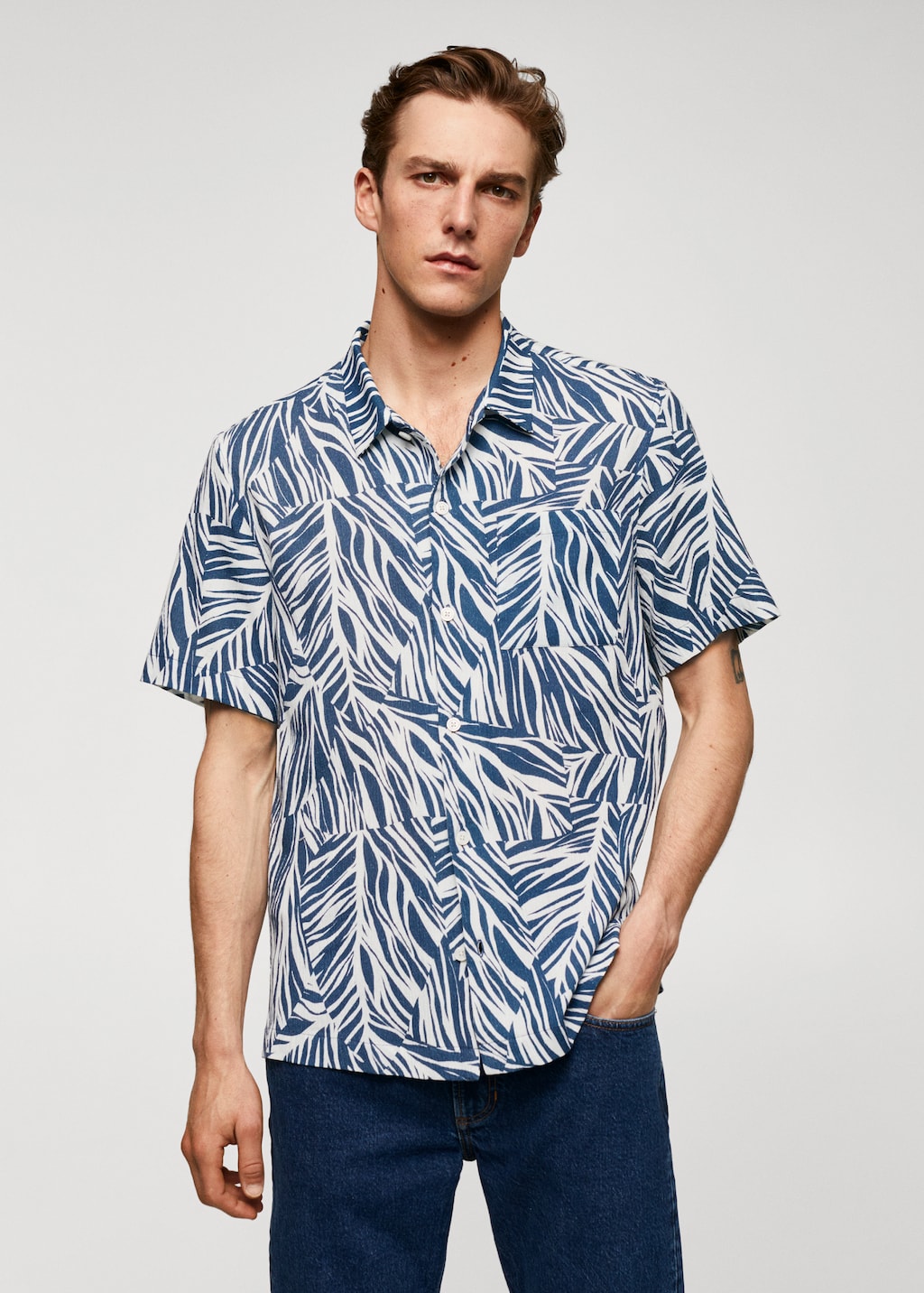 Camisa cotó estampat hawaià - Pla mig