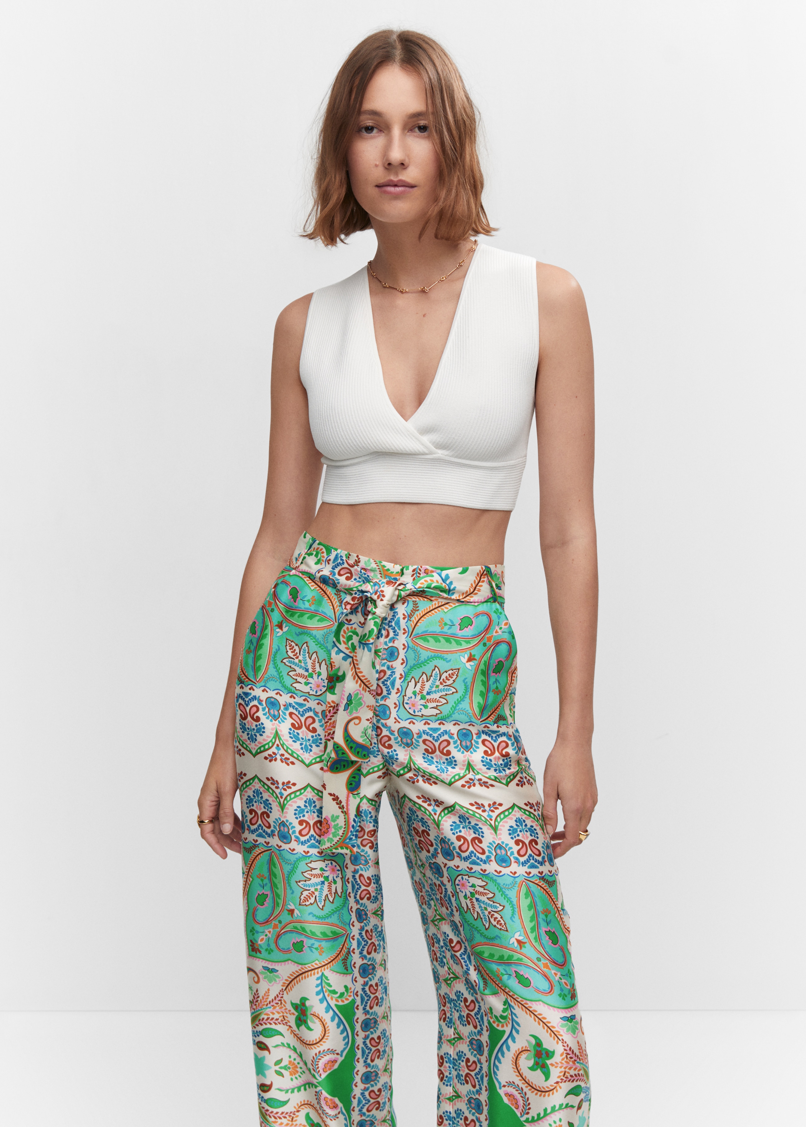 Satin printed trousers - Details of the article 1
