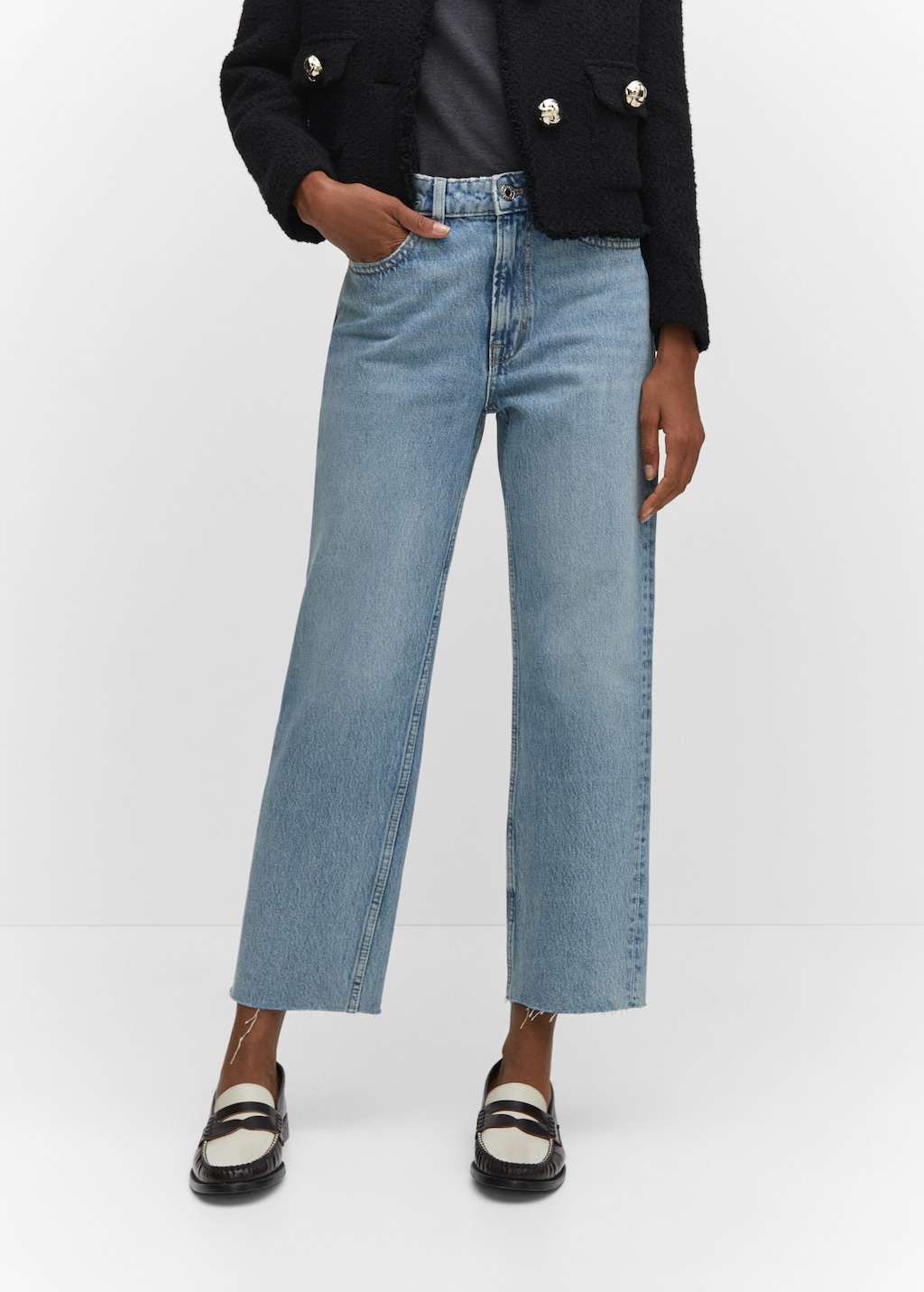 Raka jeans crop - Bild av mittparti