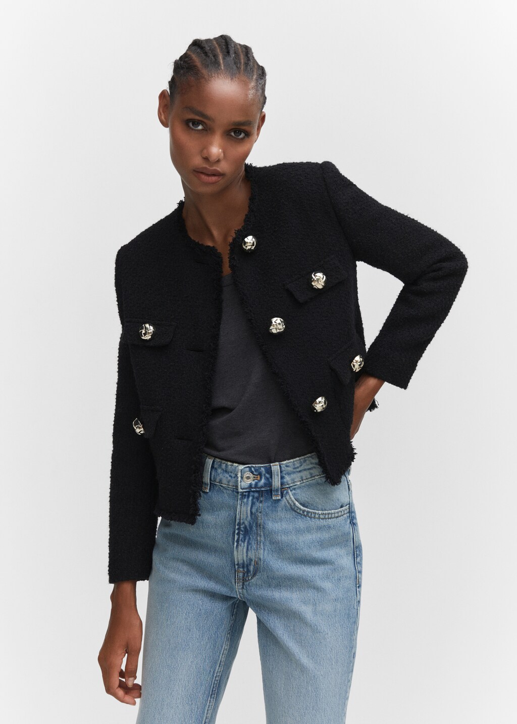 Black crop jean jacket best sale