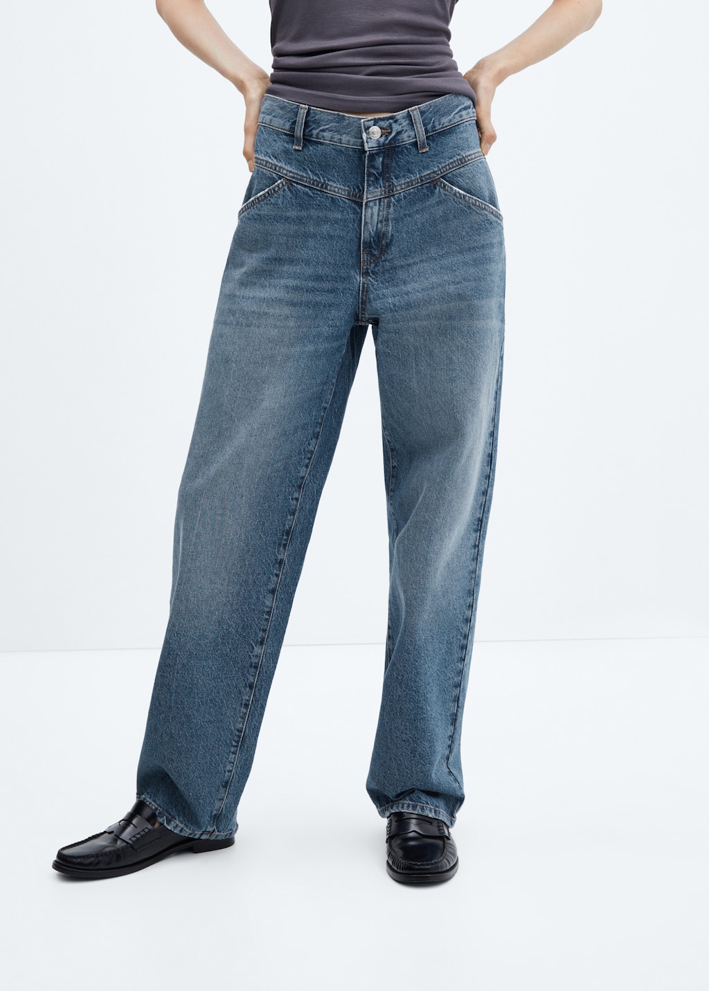 High-waist wideleg jeans with seams - Medium plane