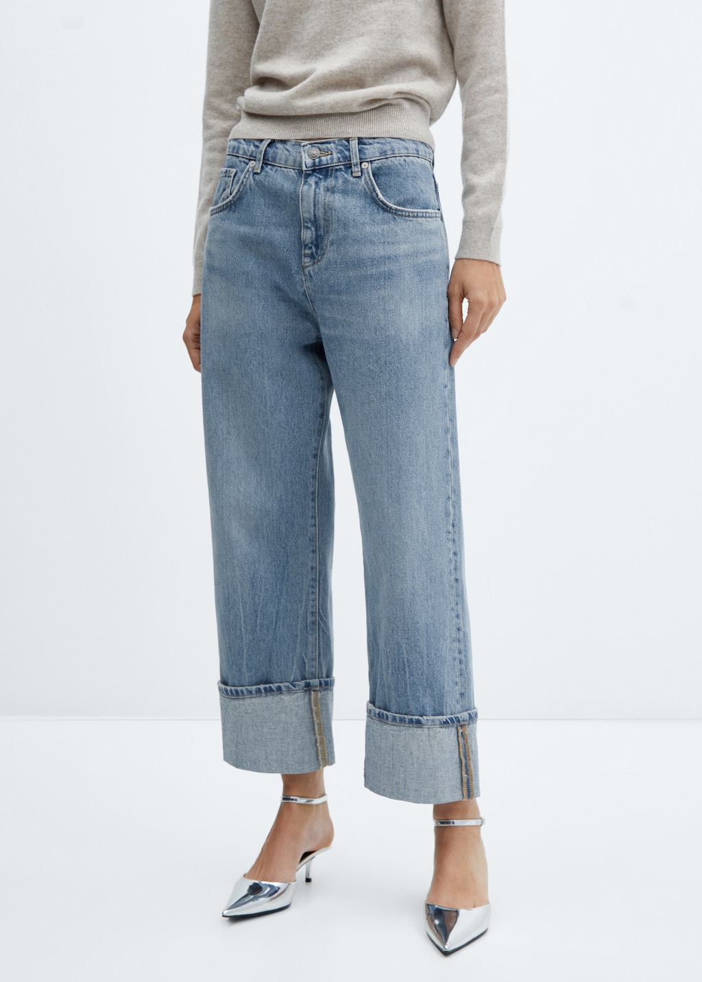 Wideleg jeans with turned-up hem - Medium plane