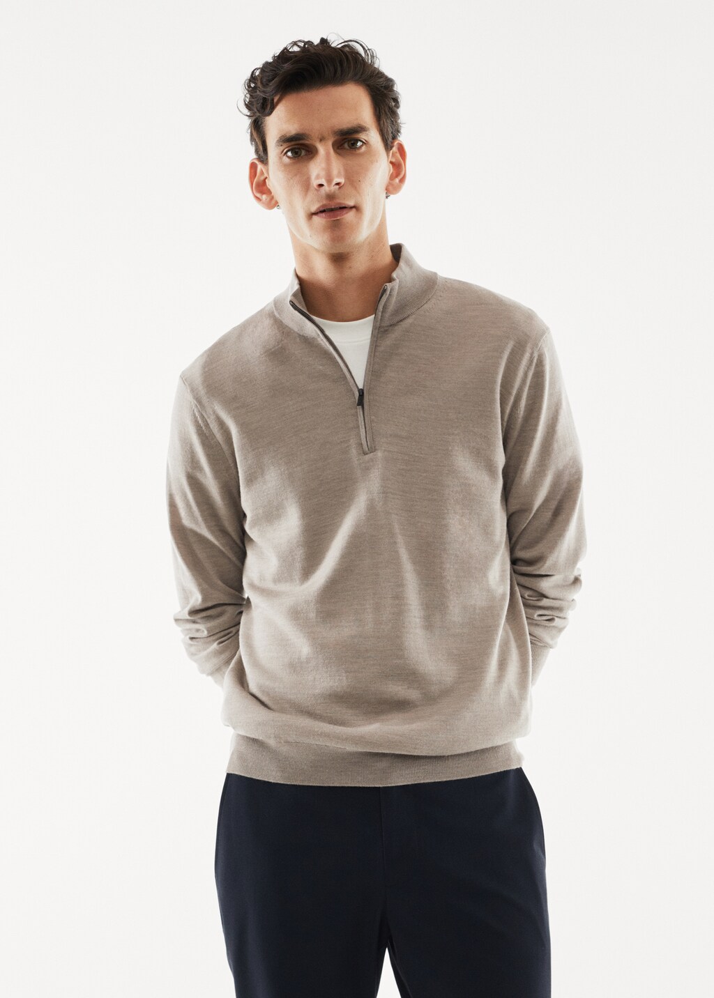 100% merino wool sweater with zip collar - Medium plane