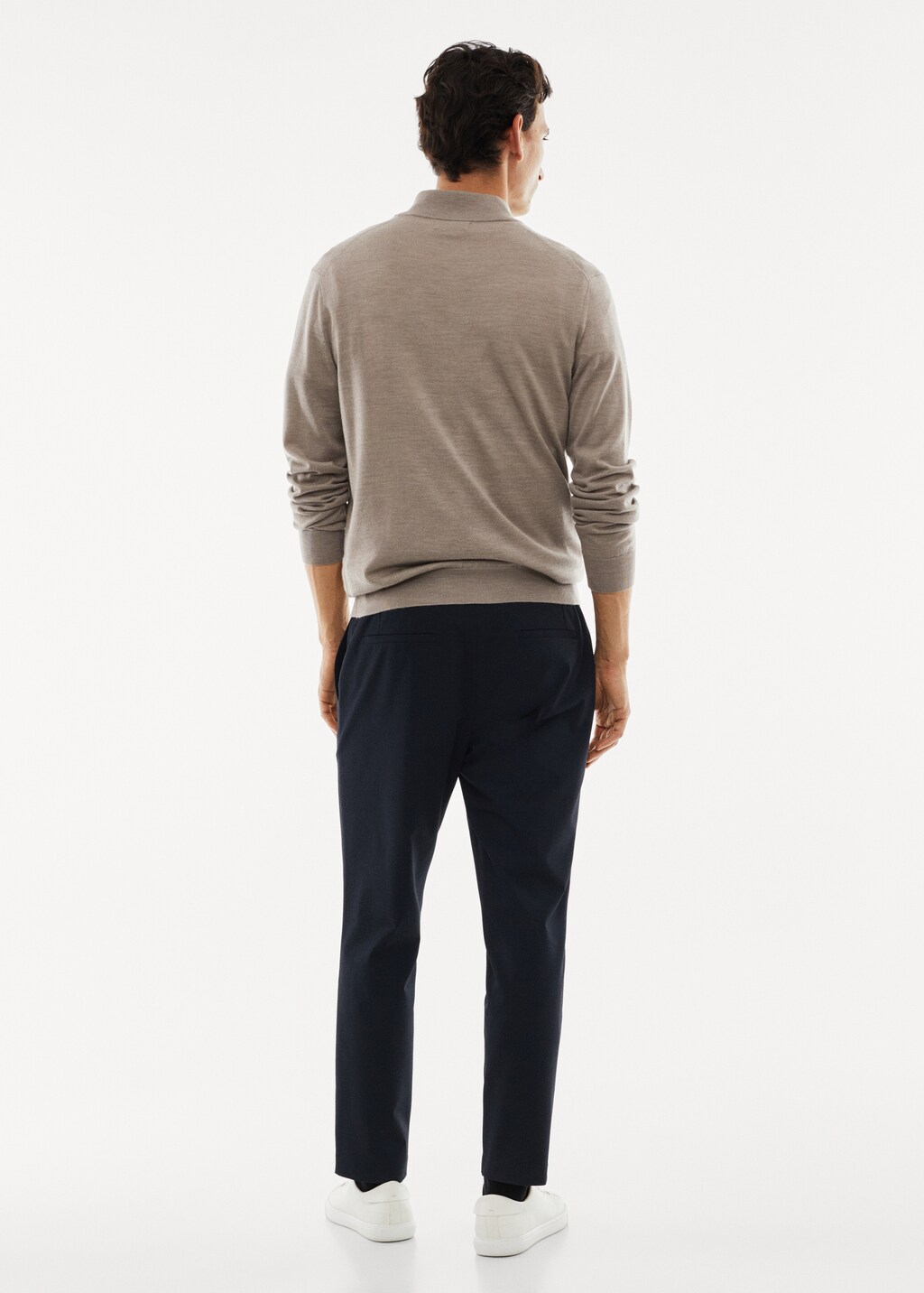 100% merino wool sweater with zip collar - Reverse of the article