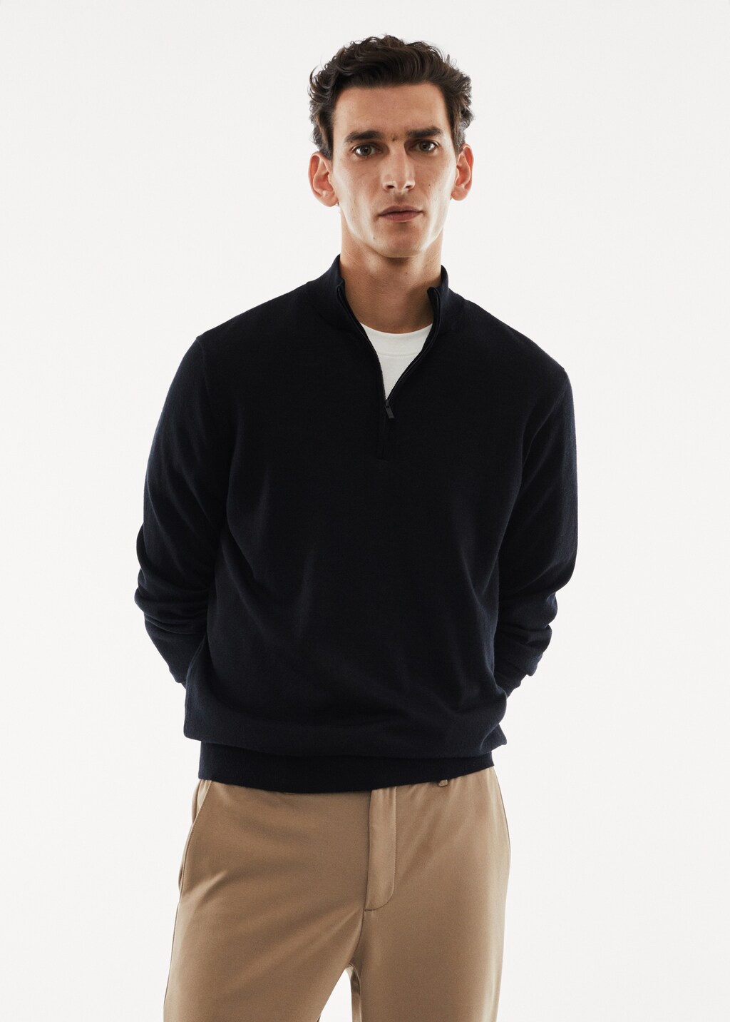 100% merino wool sweater with zip collar - Medium plane