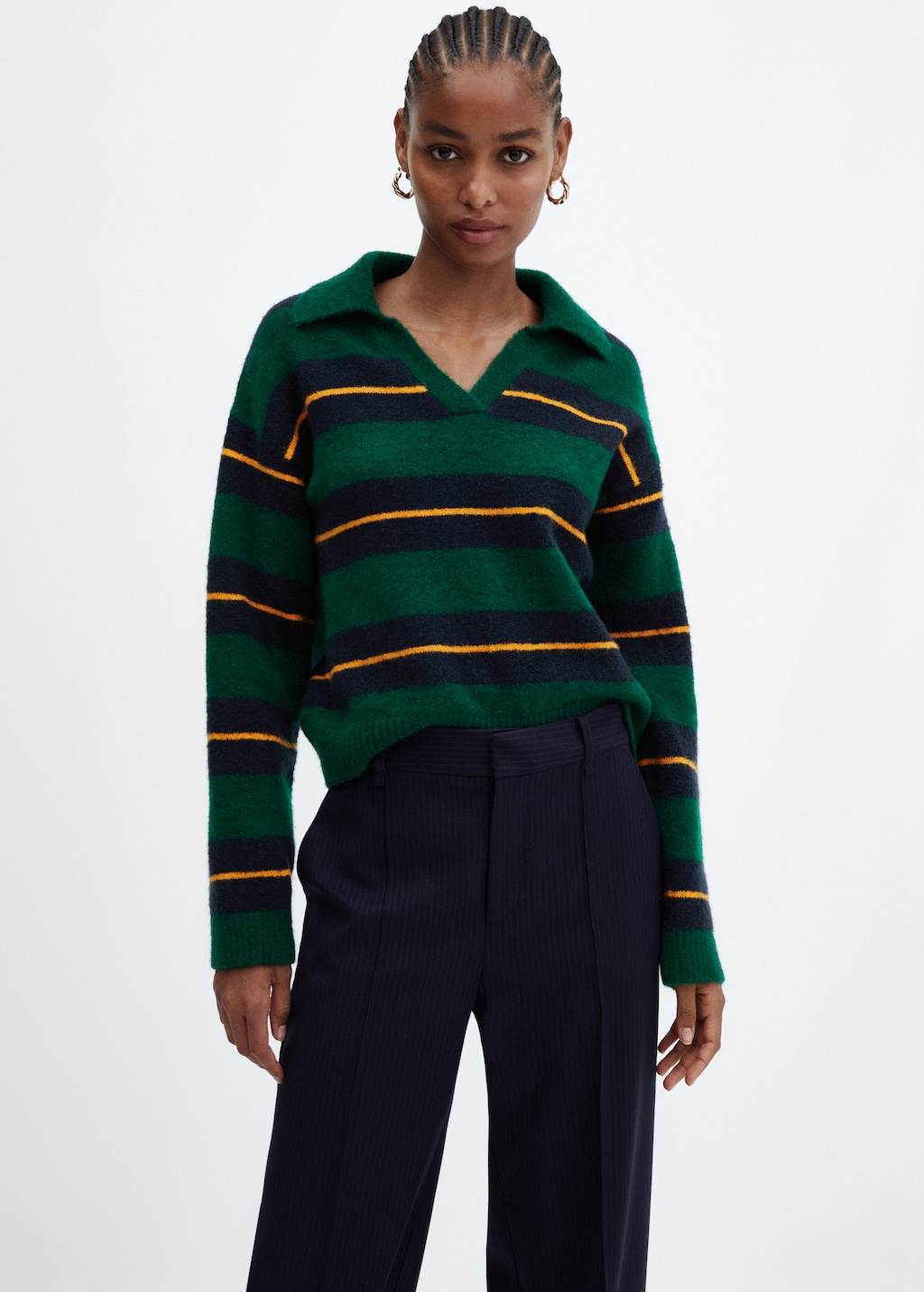 Striped polo-neck sweater - Medium plane