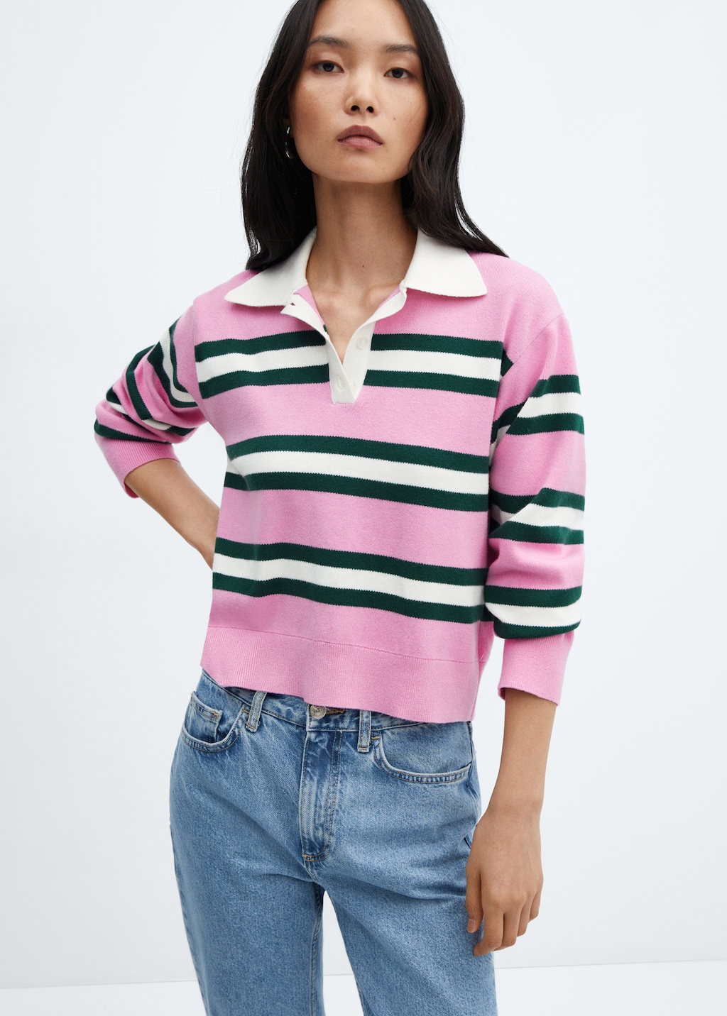 Striped polo-neck sweater - Medium plane