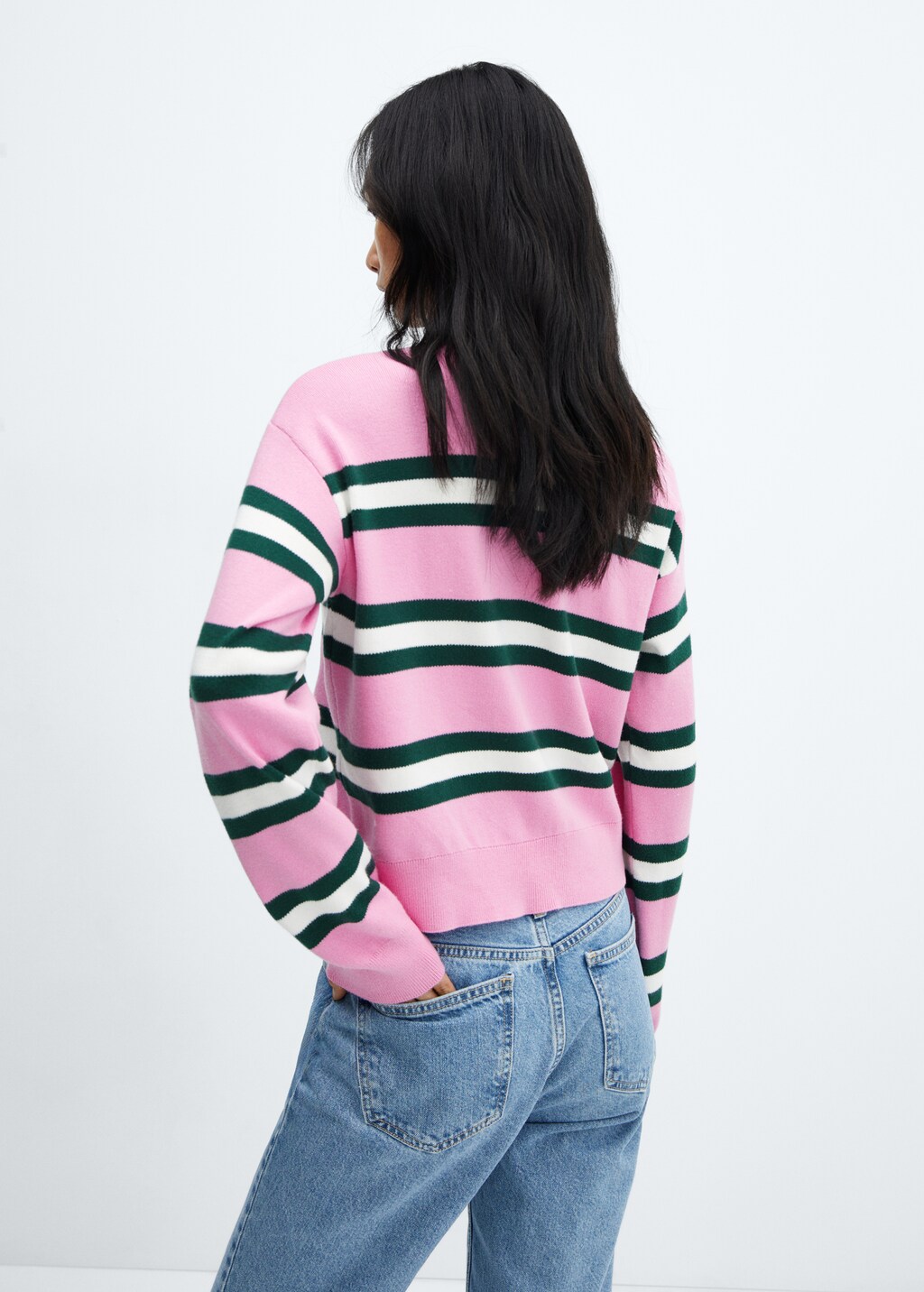 Striped polo-neck sweater - Reverse of the article