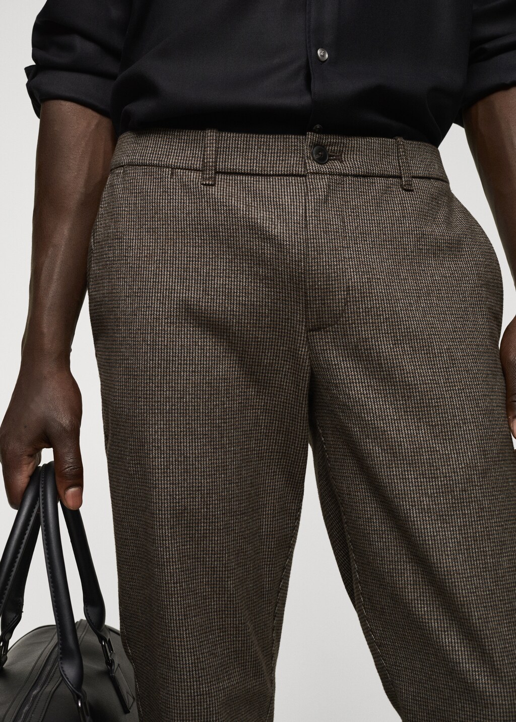 Slim-fit cotton micro-houndstooth slim-fit trousers - Details of the article 1