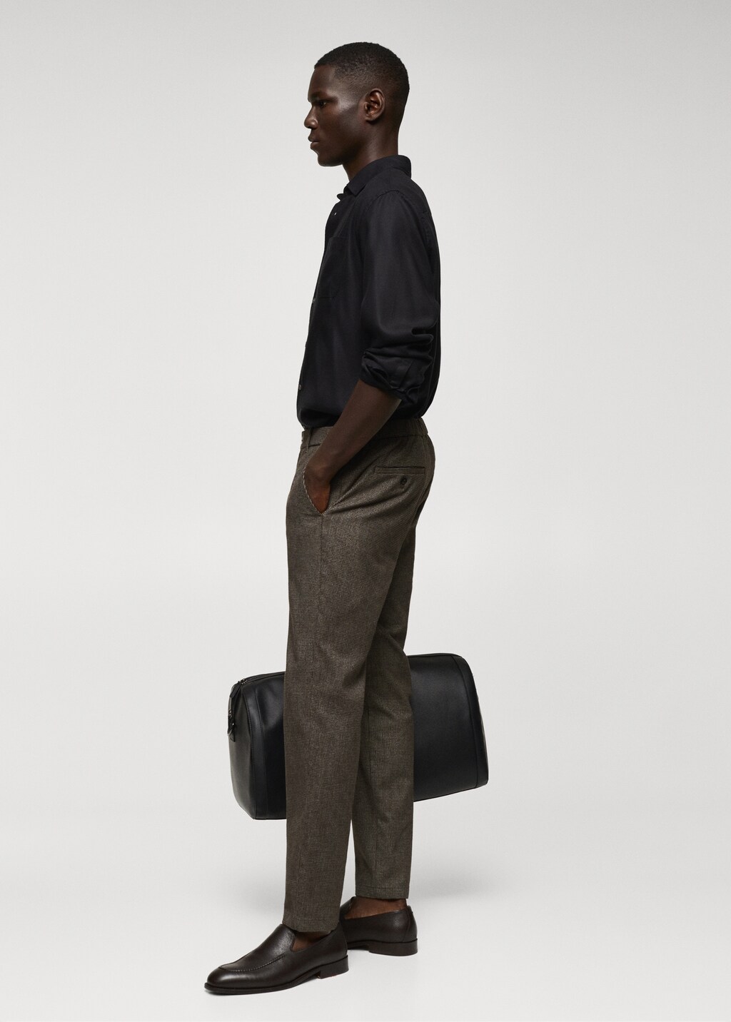 Slim-fit cotton micro-houndstooth slim-fit trousers - Details of the article 2