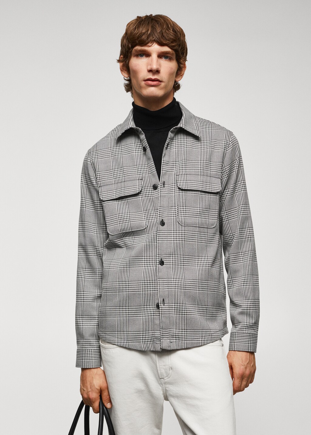 Regular-fit Prince of Wales check overshirt - Medium plane