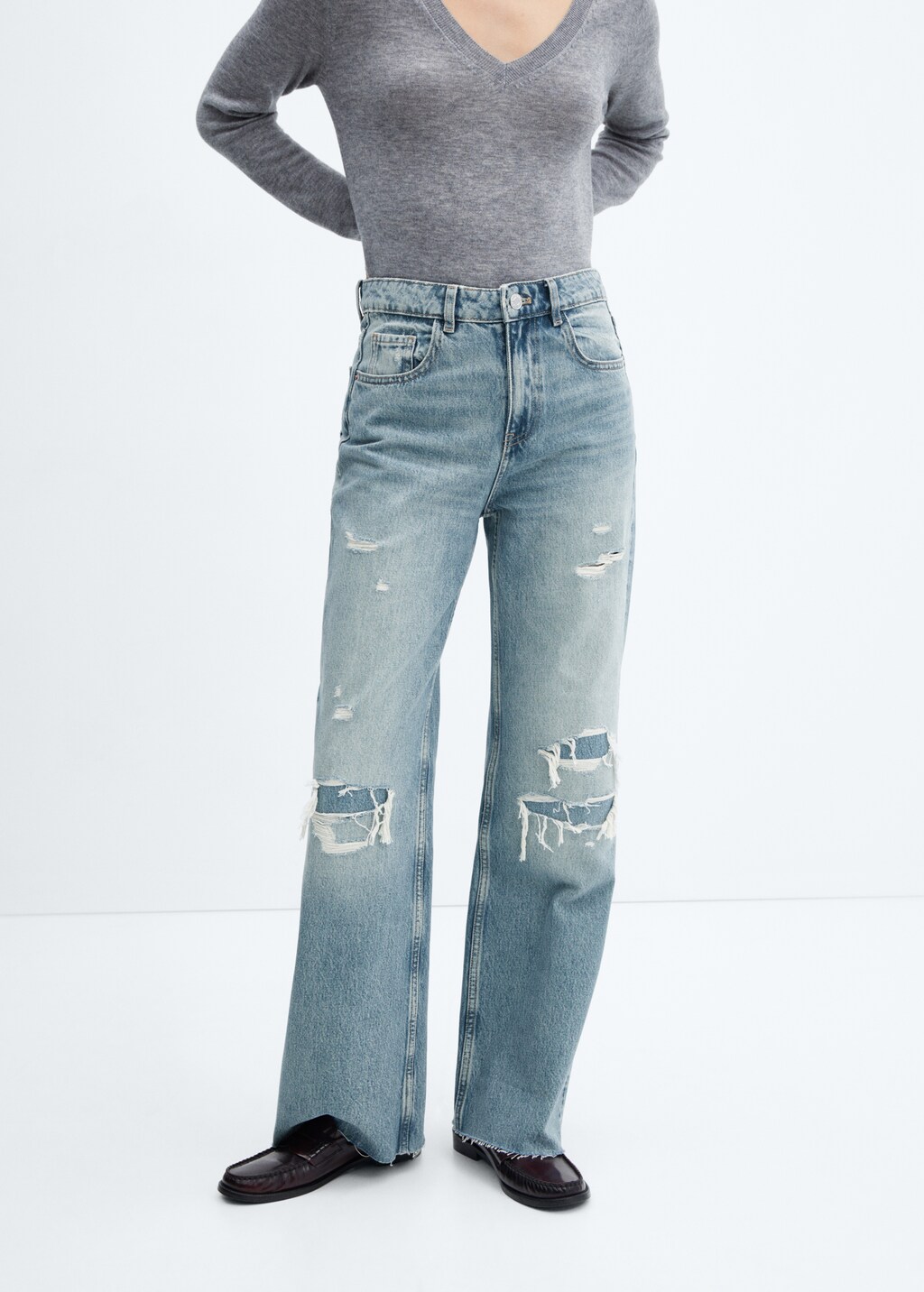 Decorative ripped wideleg jeans - Medium plane