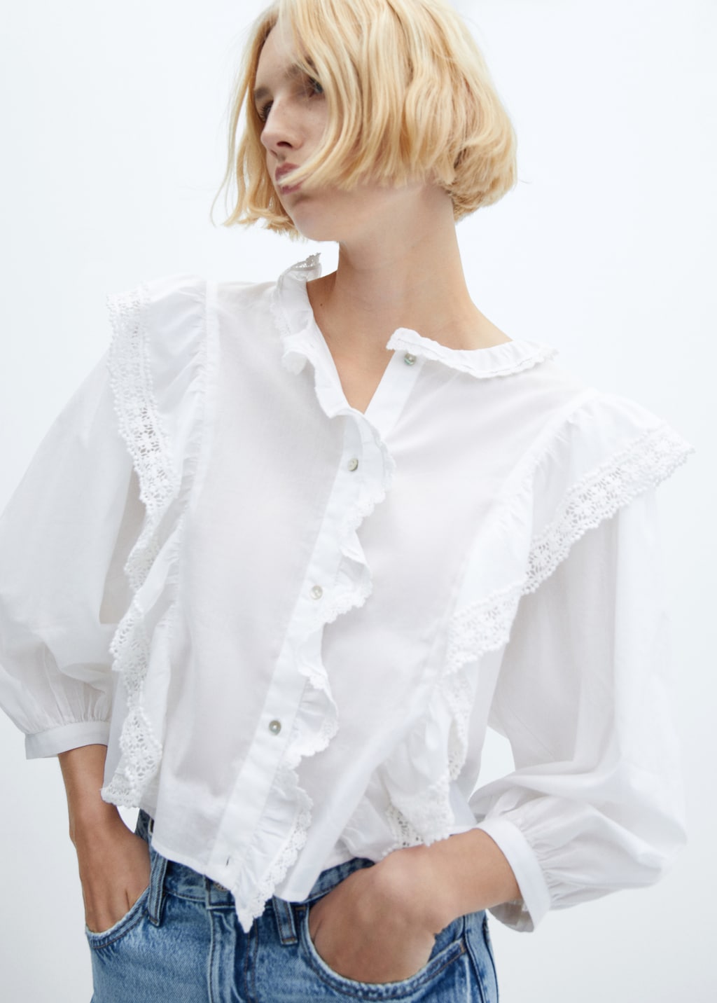 Lace blouse with ruffles - Details of the article 1