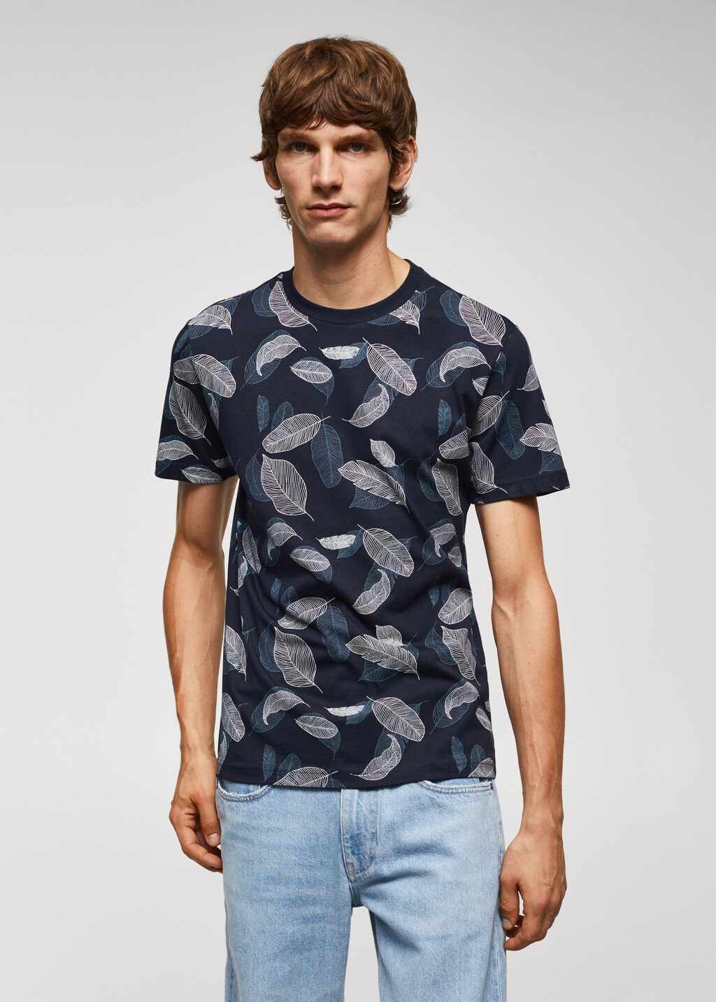 Leaf-print cotton T-shirt - Medium plane