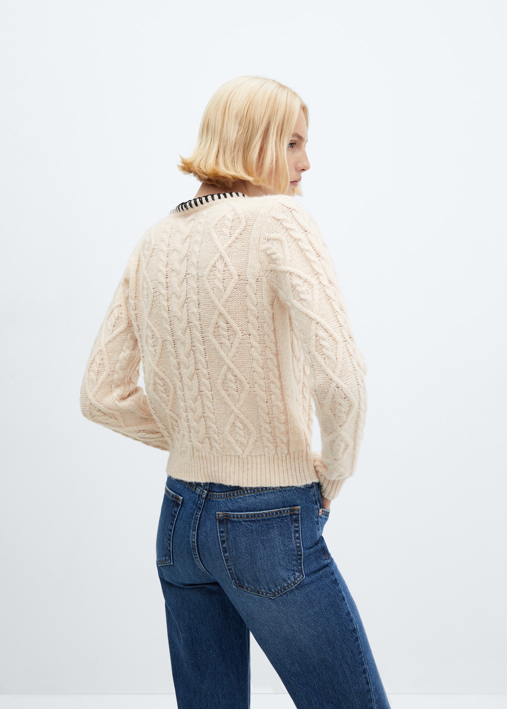 Cable-knit sweater with contrasting trim - Reverse of the article