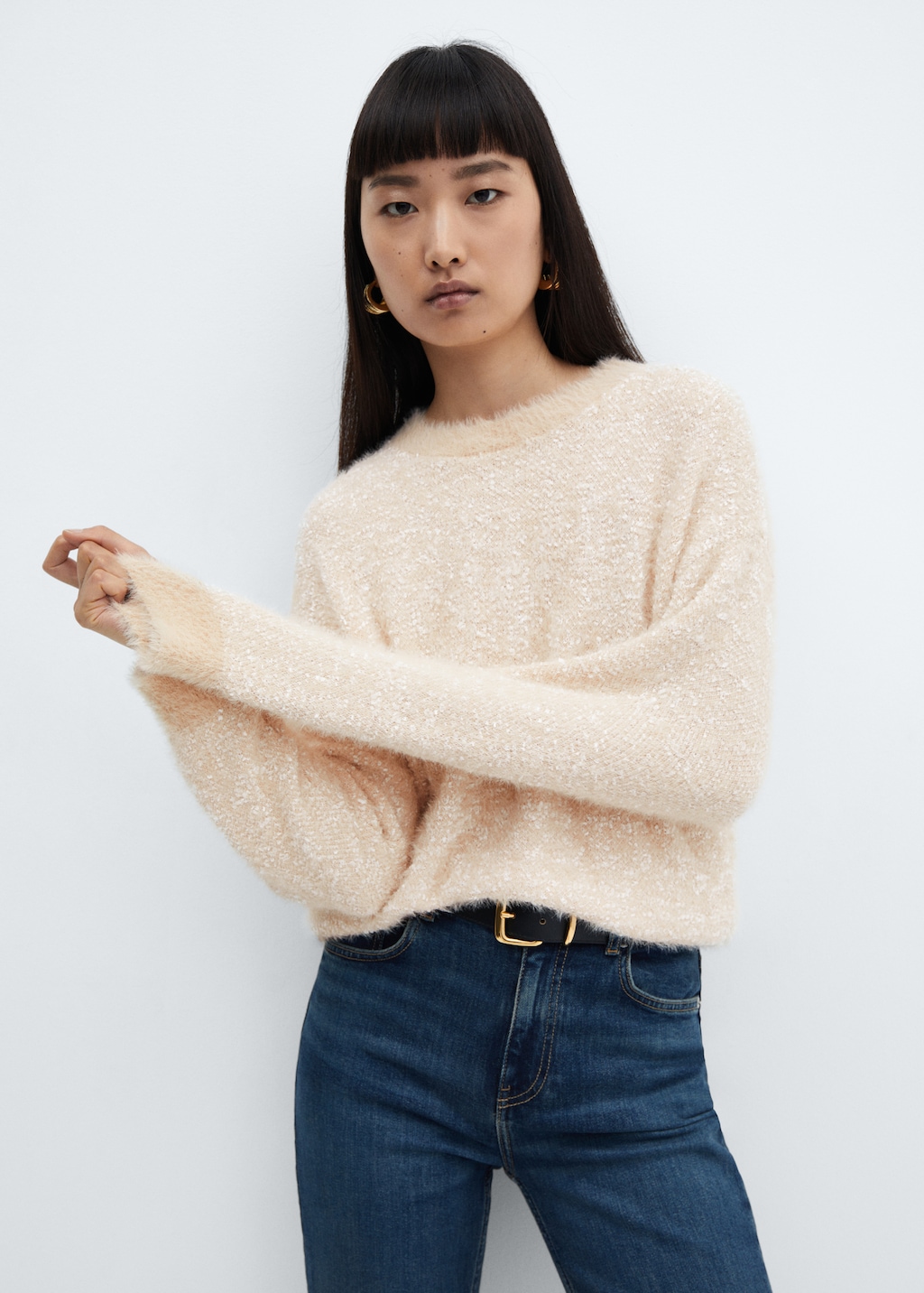 Sweater with fur-effect trim - Medium plane