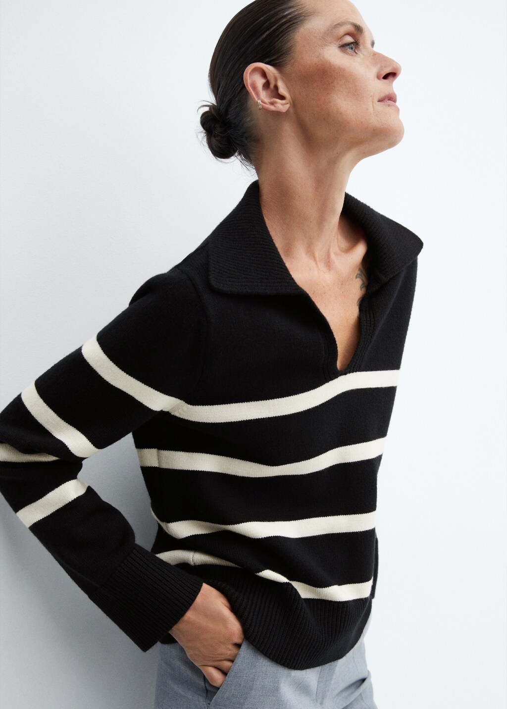 Striped polo-neck sweater - Medium plane