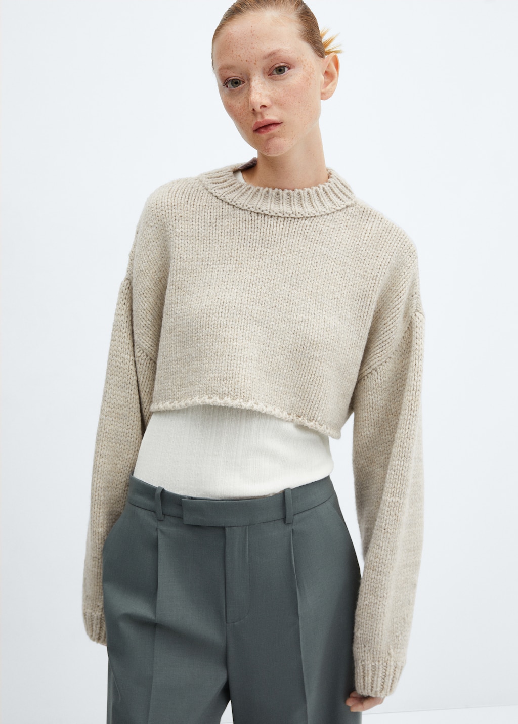 Round-neck cropped jumper - Medium plane