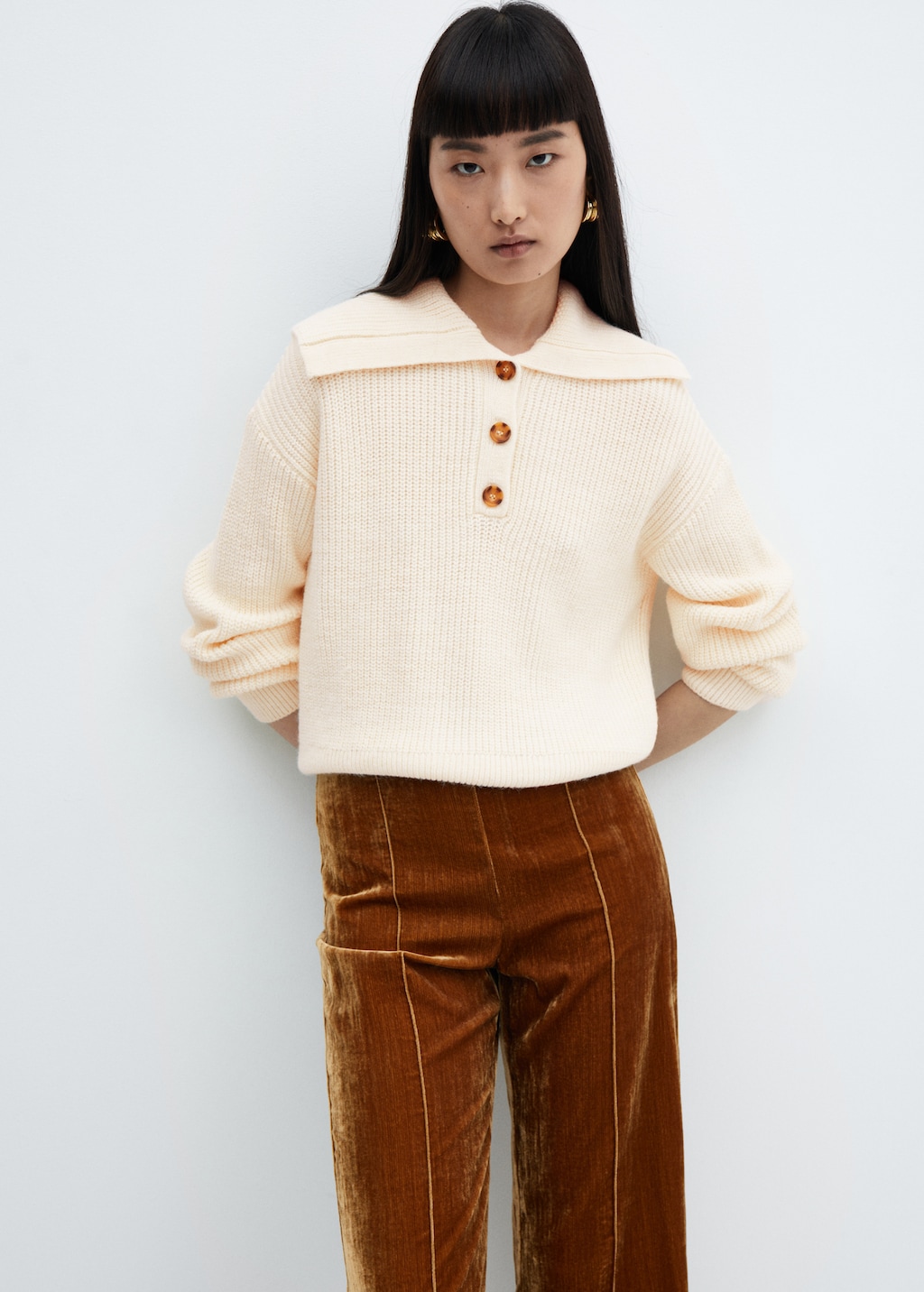 Buttoned collar knit sweater - Medium plane