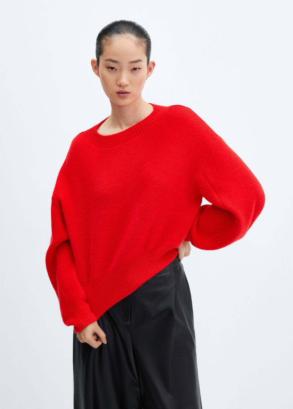 Puff-sleeve knitted sweater - Medium plane