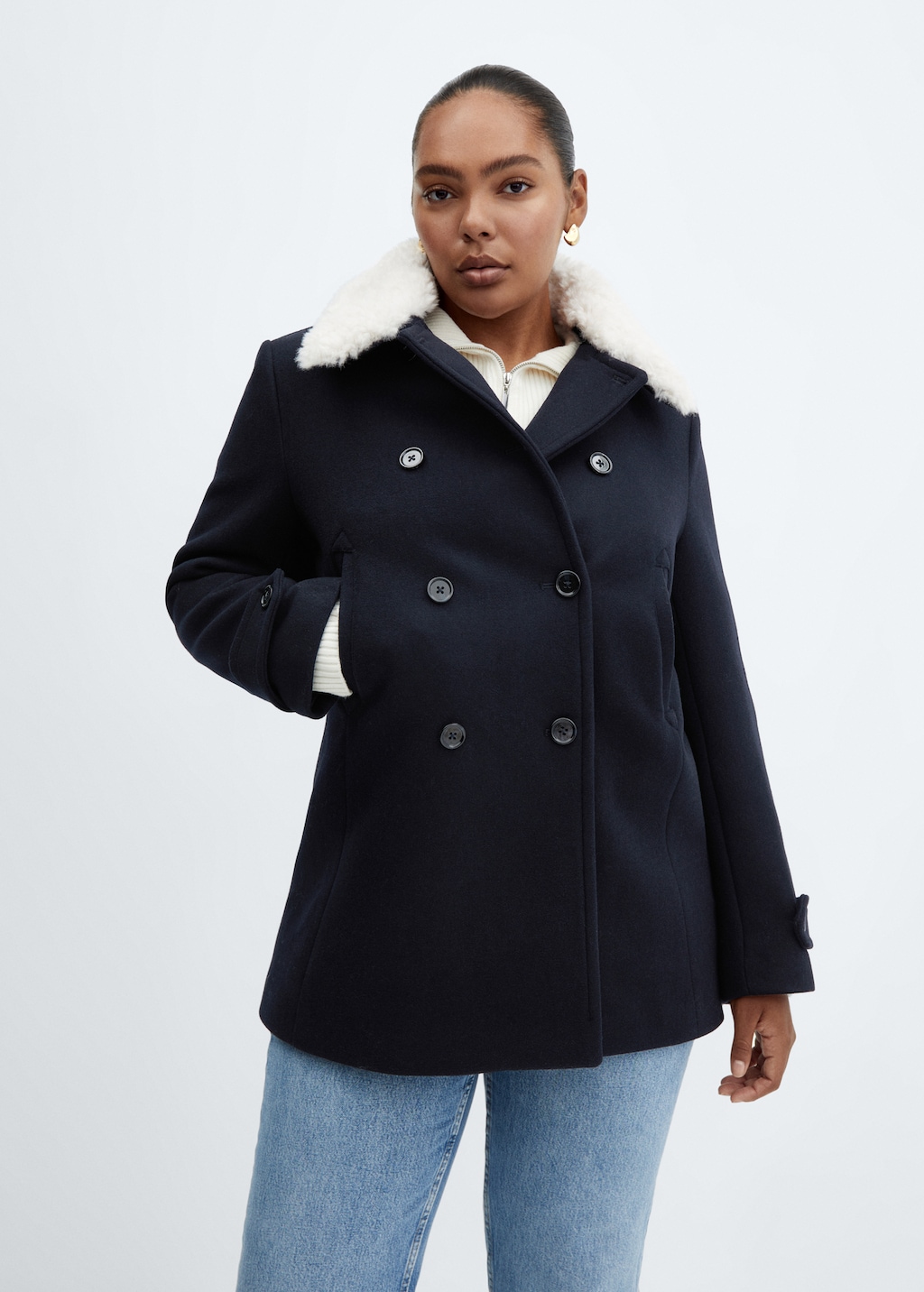 Fur collar pea coat womens online