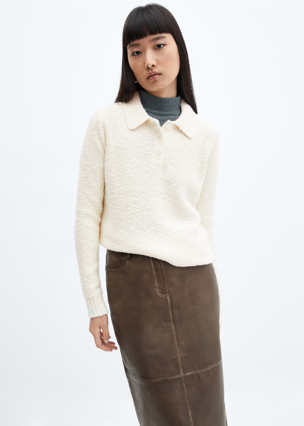 Polo-neck textured sweater - Medium plane