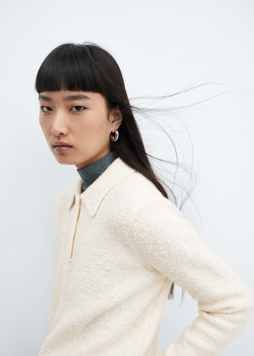 Polo-neck textured sweater - Details of the article 1