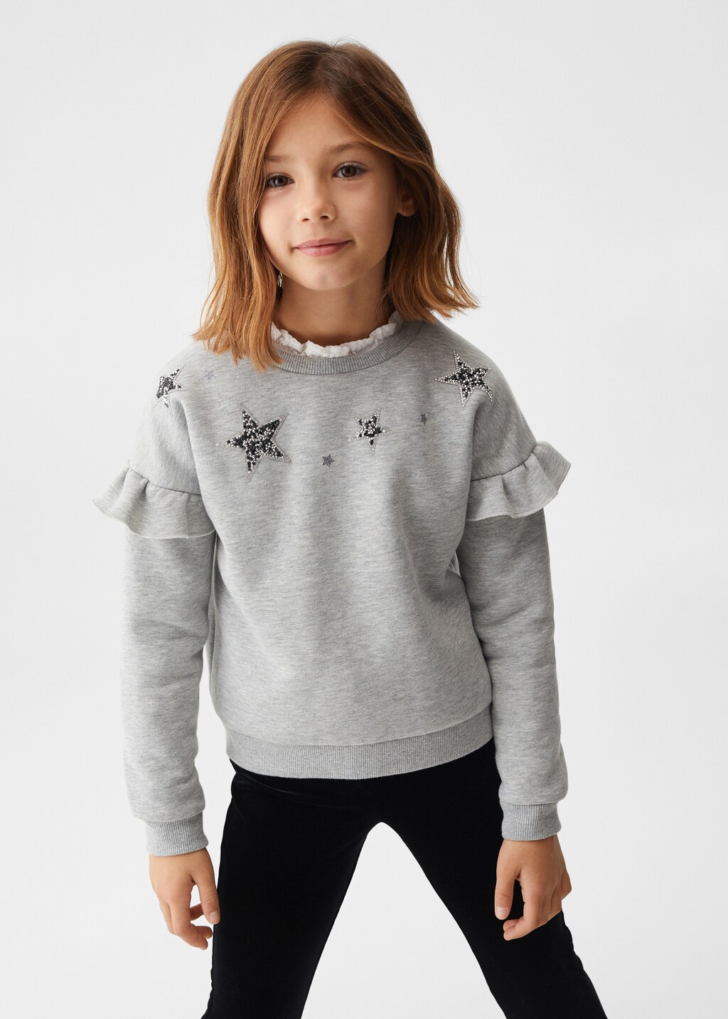 Bedrucktes Sweatshirt mit Volants - Mittlere Ansicht